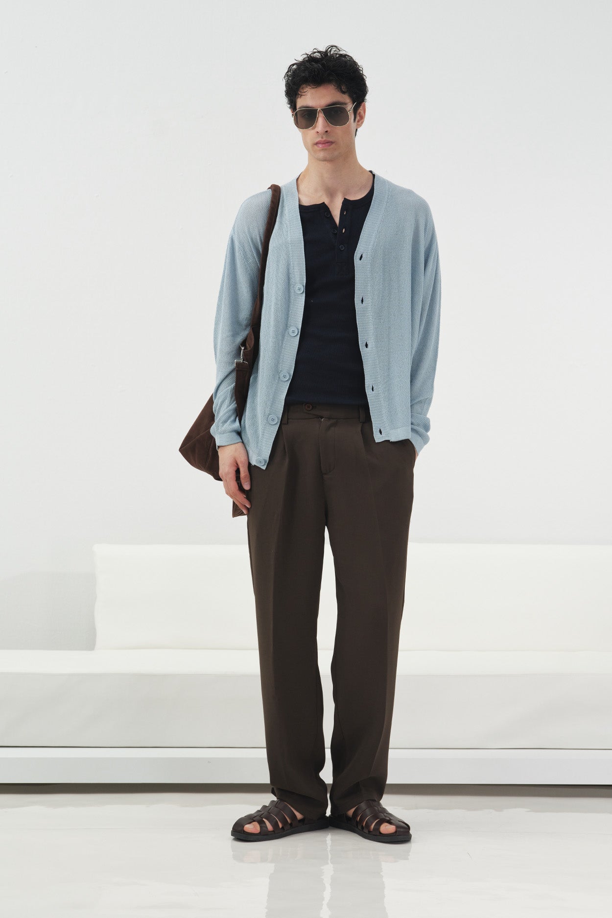 HAFİF İNCE ÖRGÜLÜ MAVİ TRİKO HIRKA