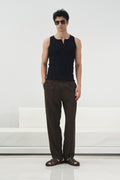 TEXTURED BROWN PLEATED TROUSERS