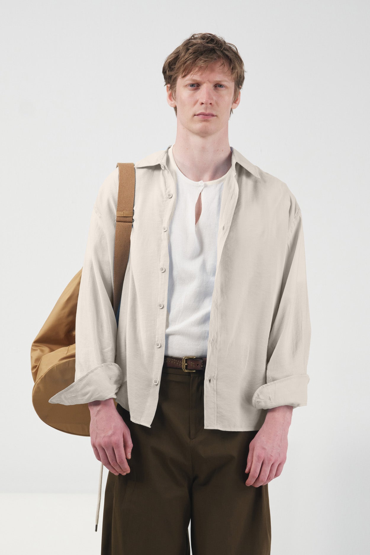 OVERSIZE DÖKÜMLÜ BEJ MODAL GÖMLEK