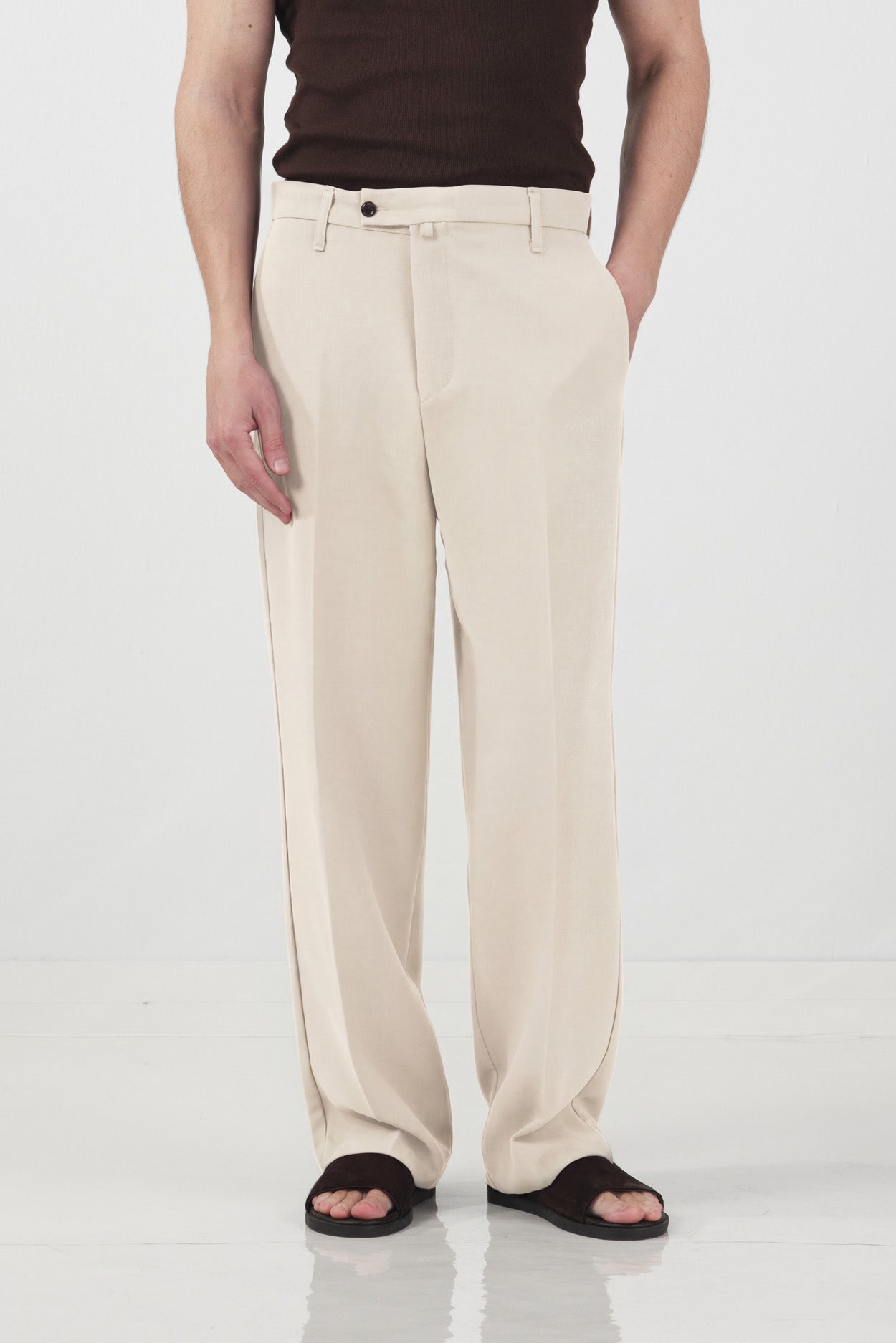REGULAR FIT TEXTURED CLASSIC BEIGE TROUSERS
