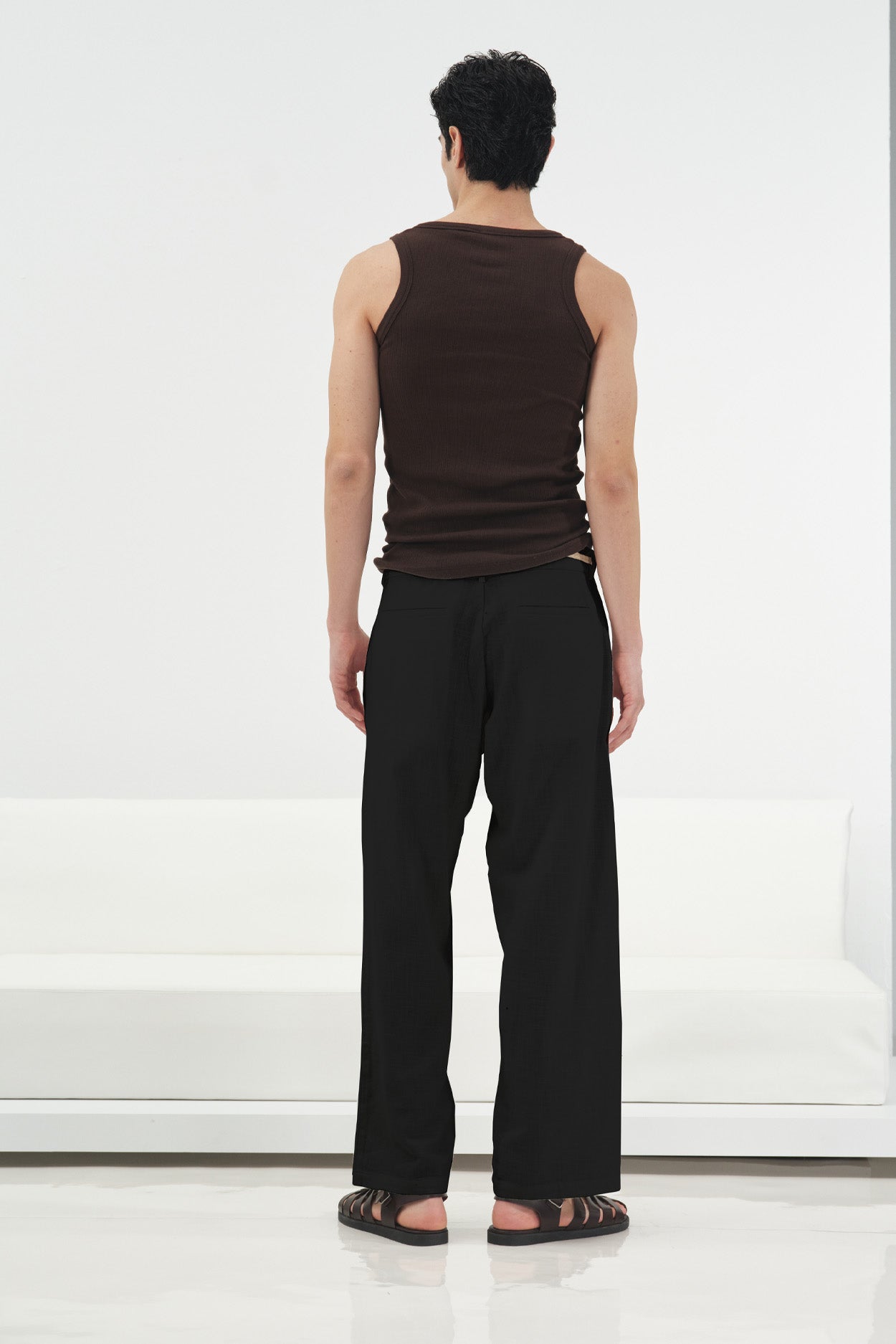 BLACK LINEN PANTS WITH STRAW BELT