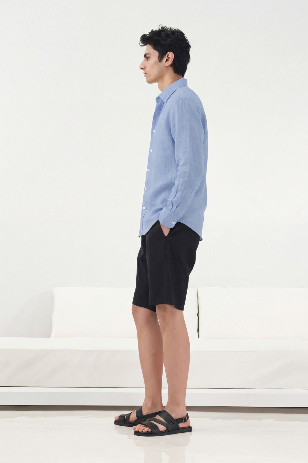 OVERSIZE DÖKÜMLÜ AÇIK MAVİ FRESH KETEN GÖMLEK