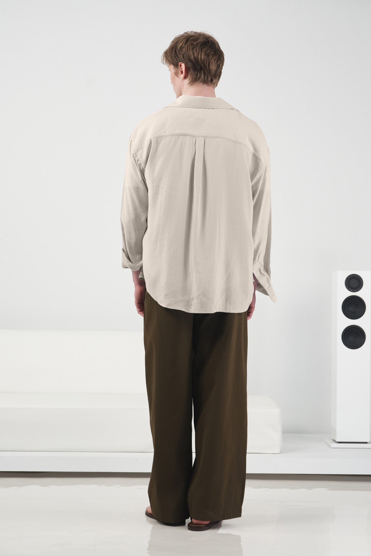 OVERSIZE DÖKÜMLÜ BEJ MODAL GÖMLEK