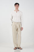 TEXTURED CLASSIC BEIGE PLEATED TROUSERS