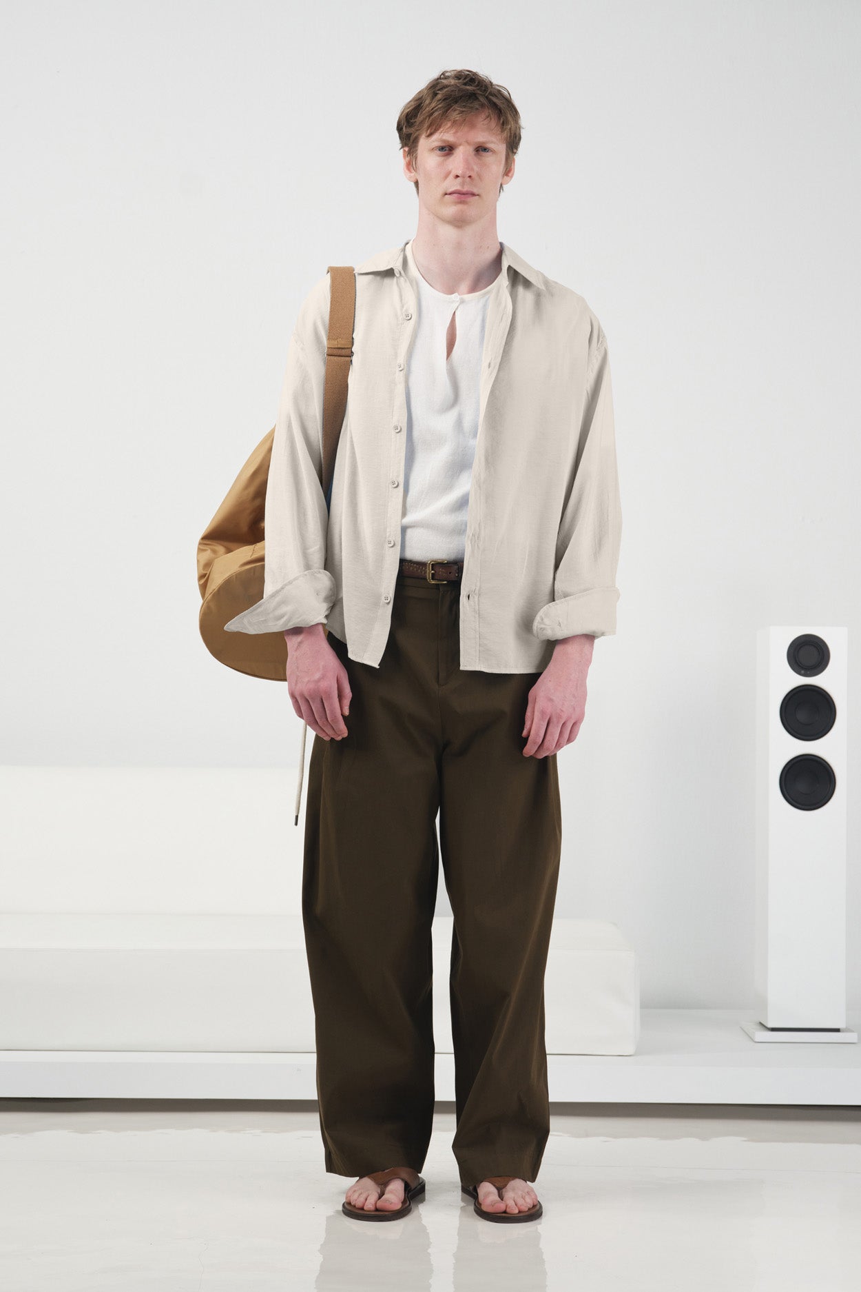 OVERSIZE DÖKÜMLÜ BEJ MODAL GÖMLEK