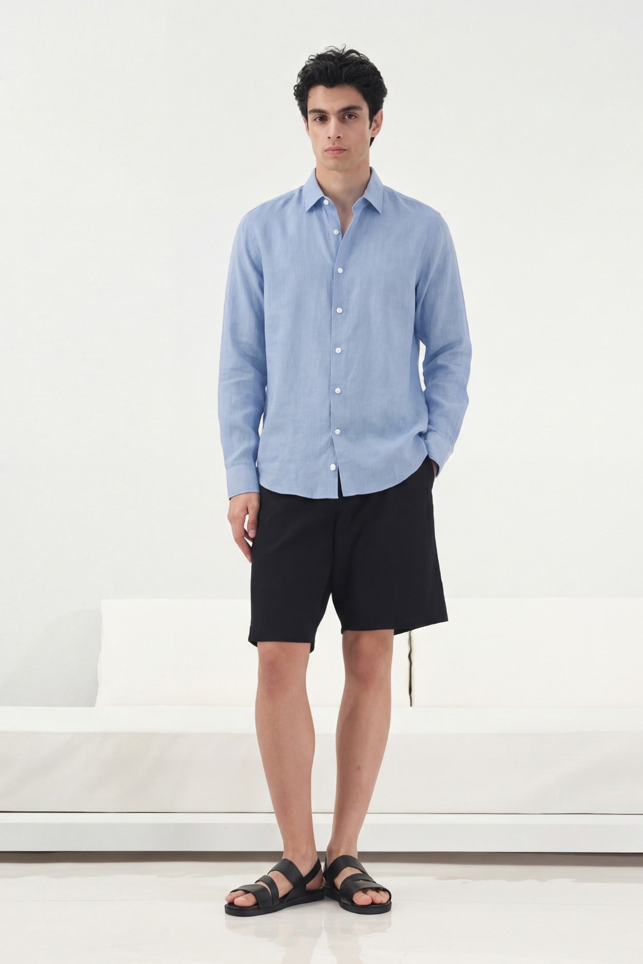 OVERSIZE DÖKÜMLÜ AÇIK MAVİ FRESH KETEN GÖMLEK