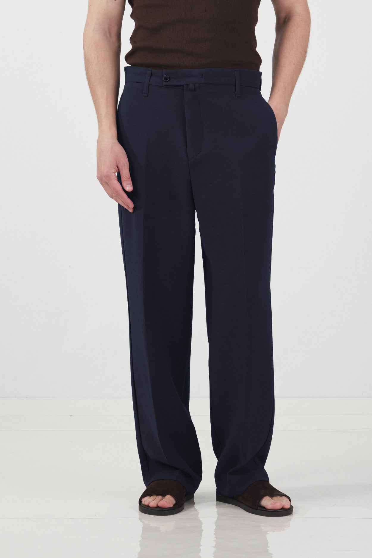 TEXTURED REGULAR FIT CLASSIC NAVY TROUSERS