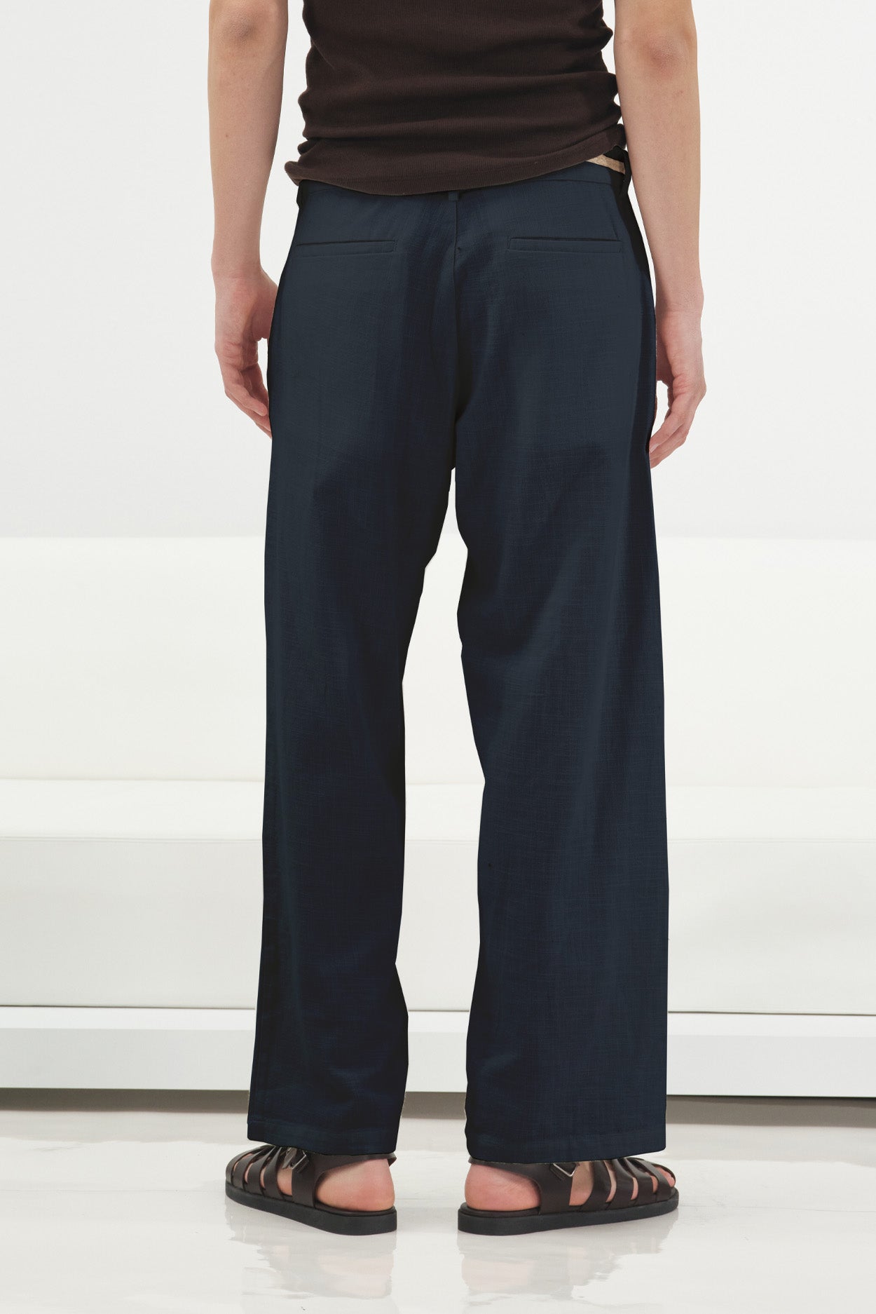 HASIR KEMERLİ LACİVERT KETEN PANTOLON