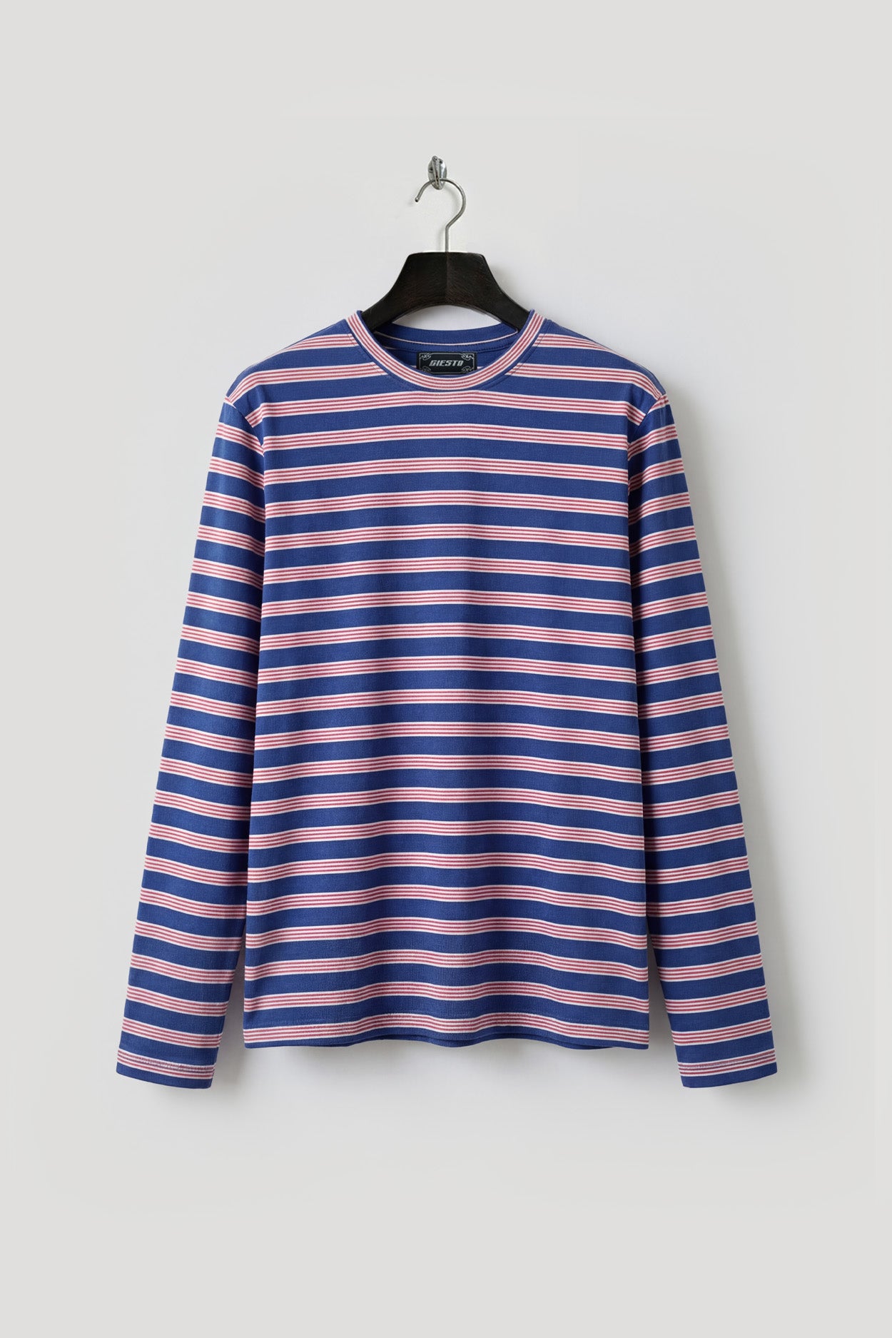 UZUN KOLLU ÇİZGİLİ LACİVERT T-SHIRT