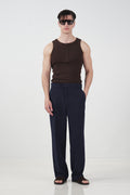 TEXTURED REGULAR FIT CLASSIC NAVY TROUSERS