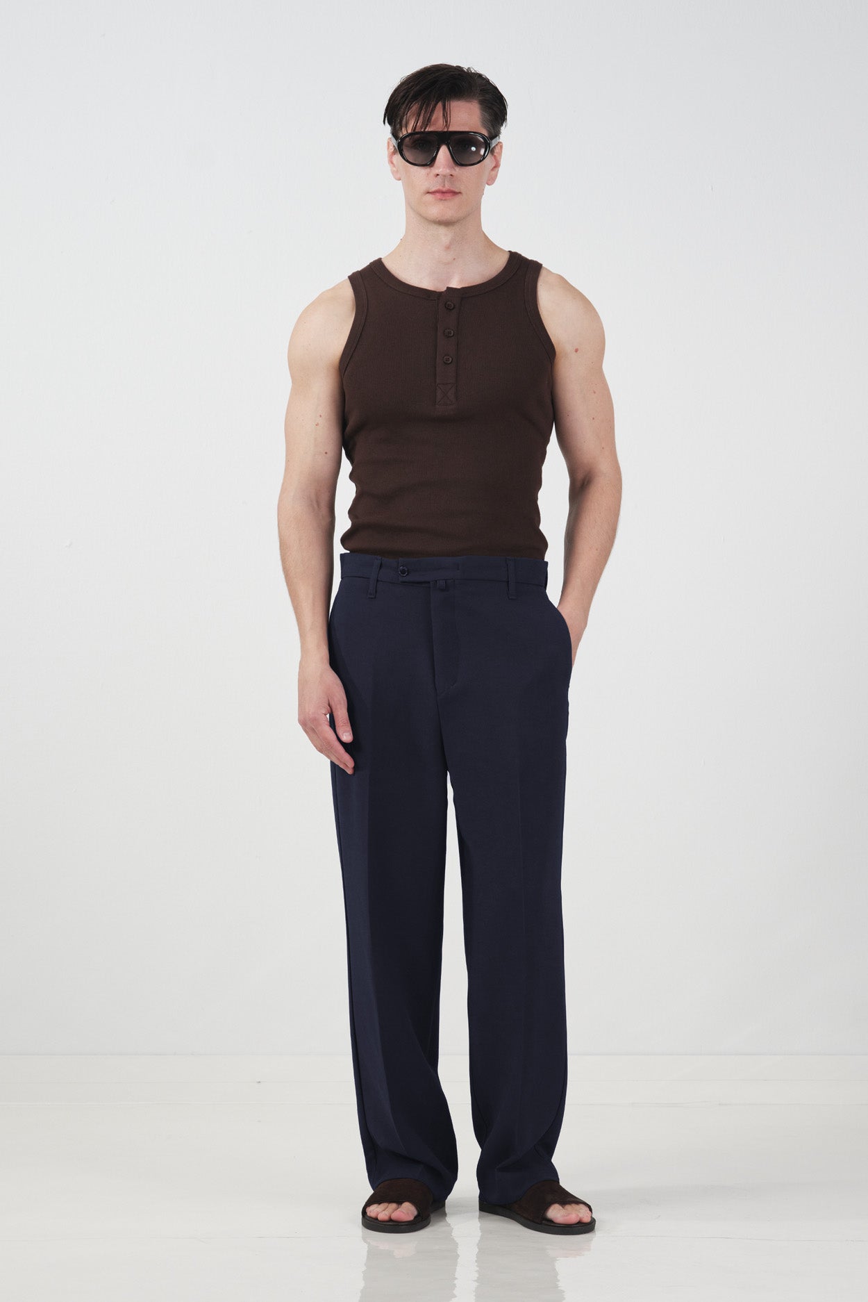 TEXTURED REGULAR FIT CLASSIC NAVY TROUSERS