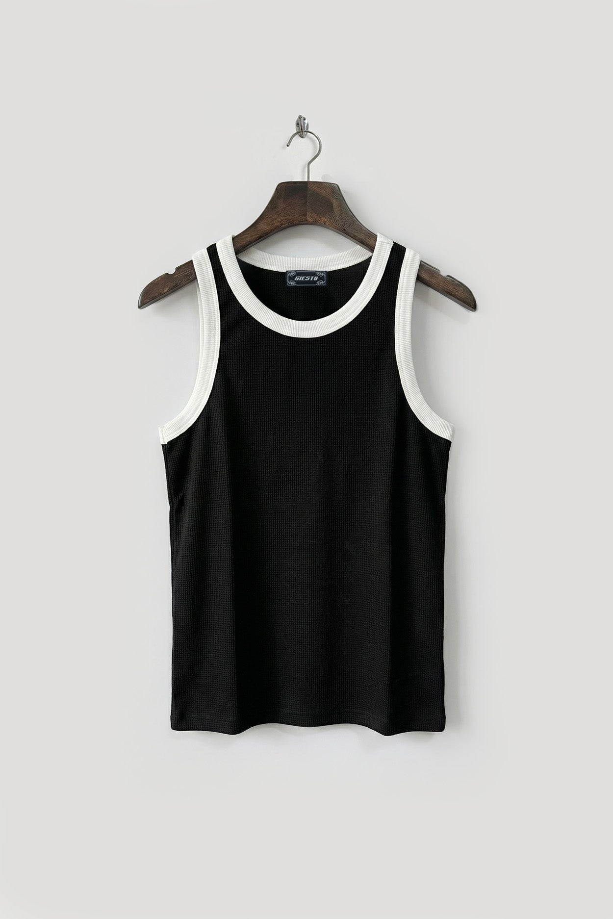 WAFFLE SLIM FIT BLACK TANK TOP