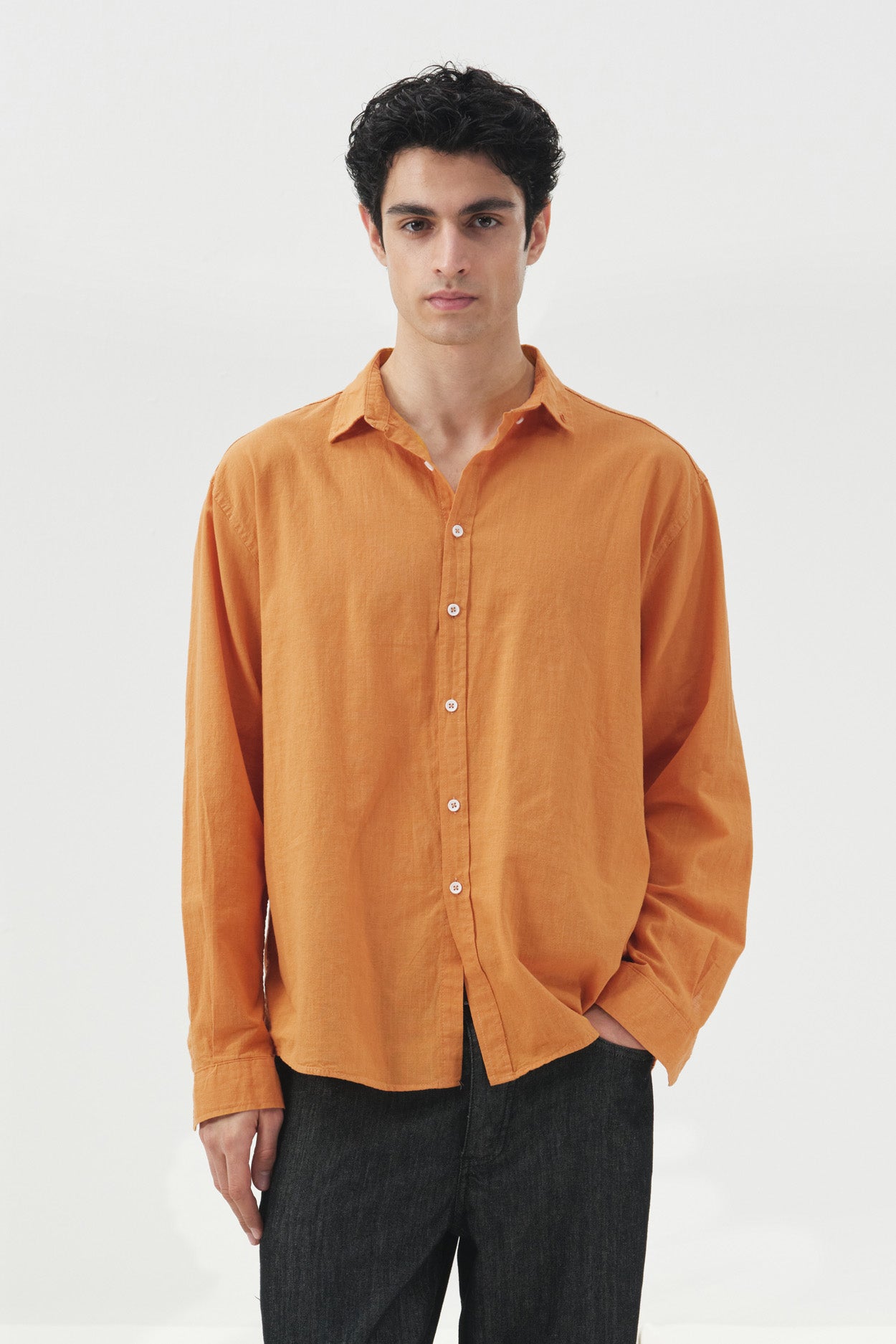 OVERSIZE DÖKÜMLÜ TURUNCU FRESH KETEN GÖMLEK
