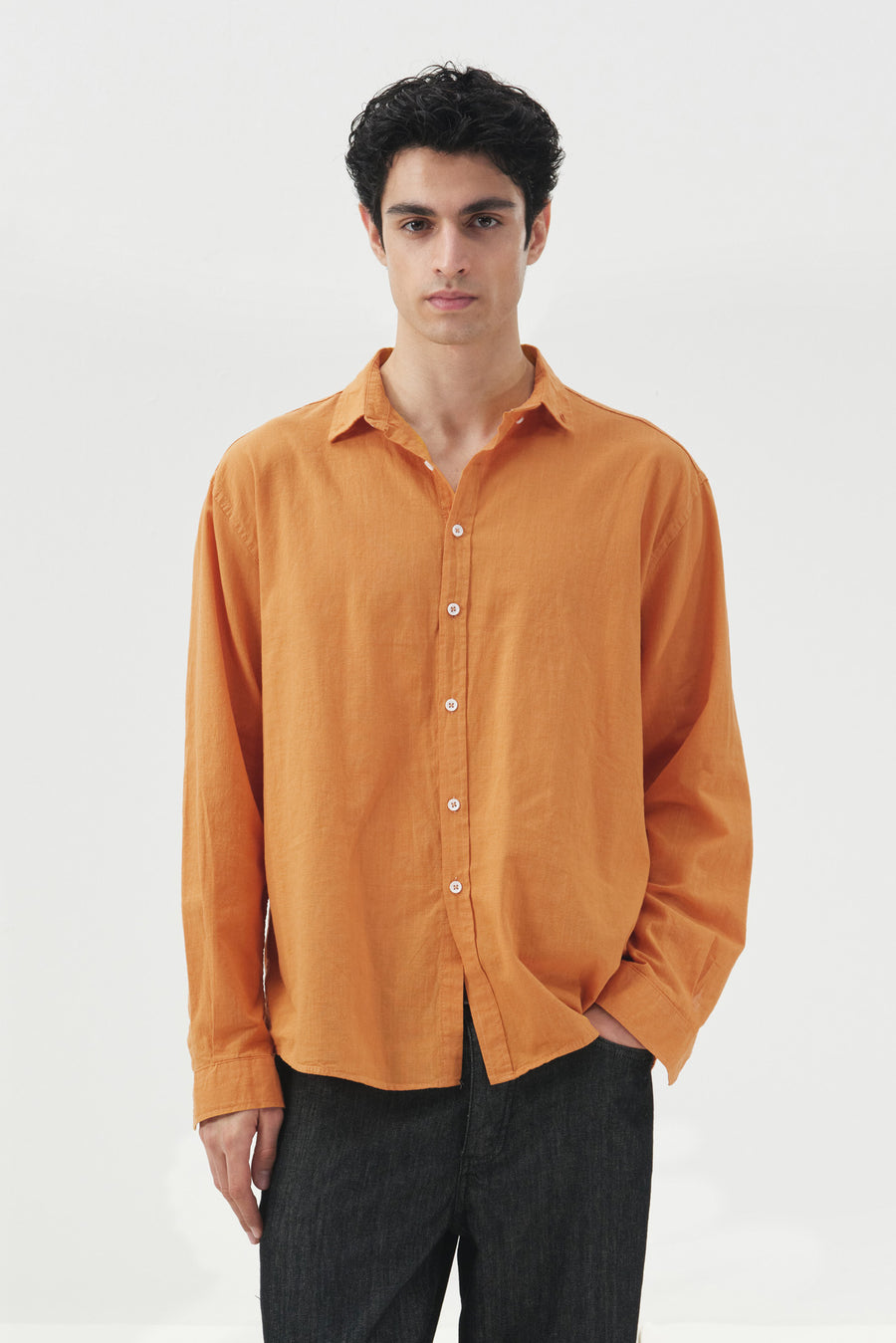 OVERSIZE DÖKÜMLÜ TURUNCU FRESH KETEN GÖMLEK