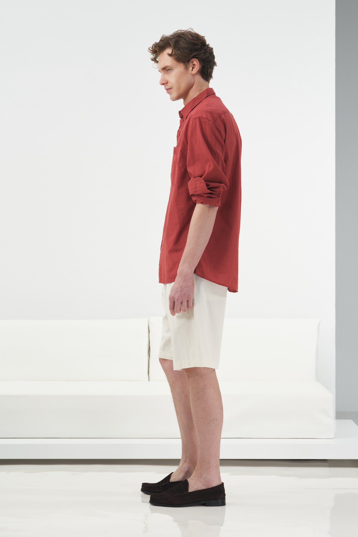 DRAPED REGULAR FIT BURGUNDY VOILE SHIRT