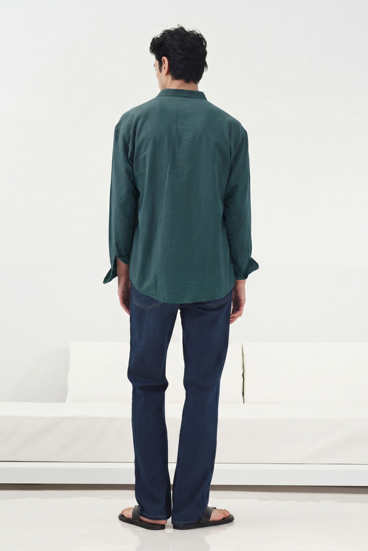 OVERSIZE DÖKÜMLÜ PETROL YEŞİL FRESH KETEN GÖMLEK