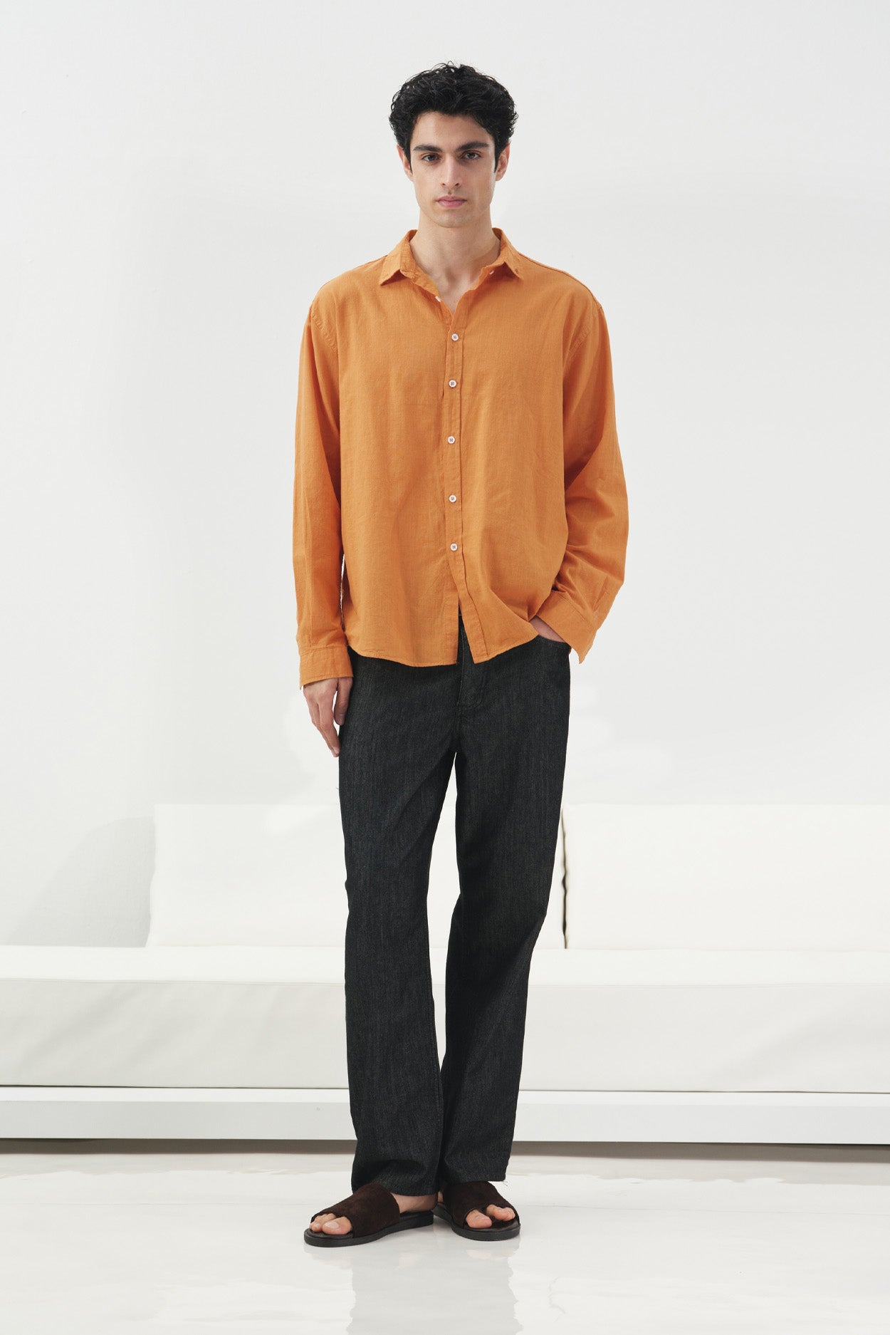 OVERSIZE DRAPED ORANGE FRESH LINEN SHIRT