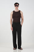 DOKULU REGULAR FIT KLASİK SİYAH PANTOLON