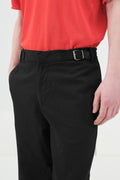 BLACK LINEN TROUSERS WITH SIDE WAISTBAND DETAIL