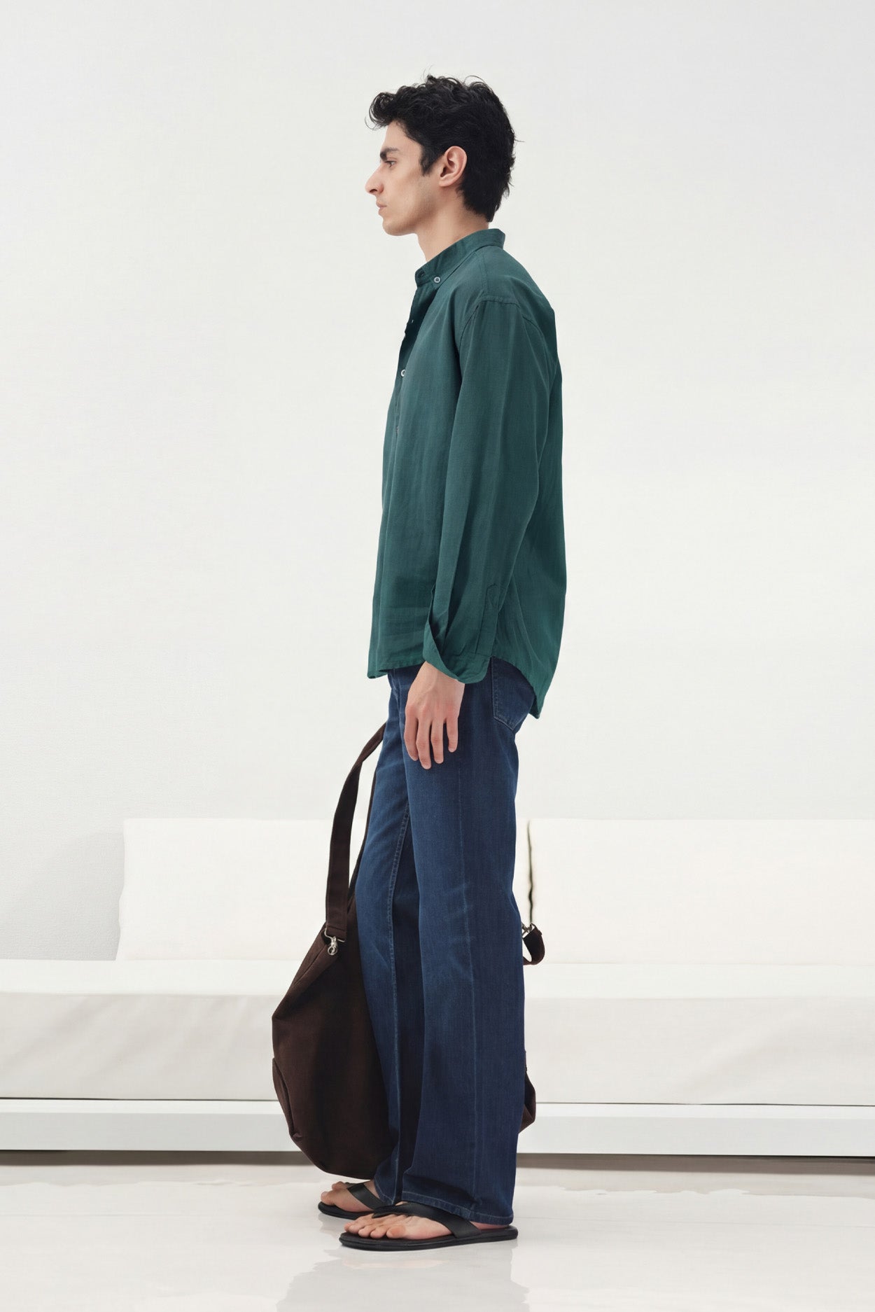 OVERSIZE DÖKÜMLÜ PETROL YEŞİL FRESH KETEN GÖMLEK