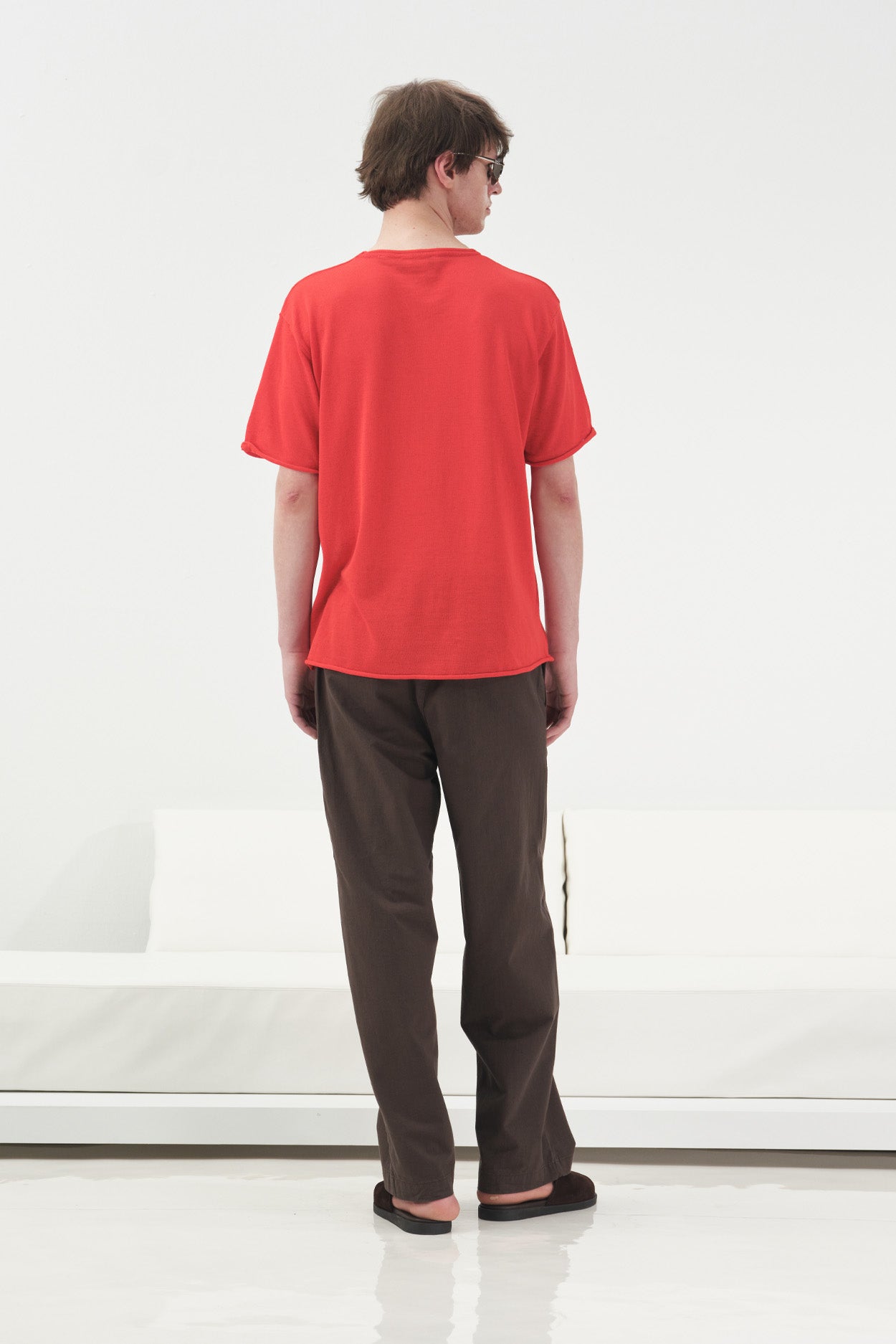 DÖKÜMLÜ KIRMIZI KETEN TRİKO T-SHIRT