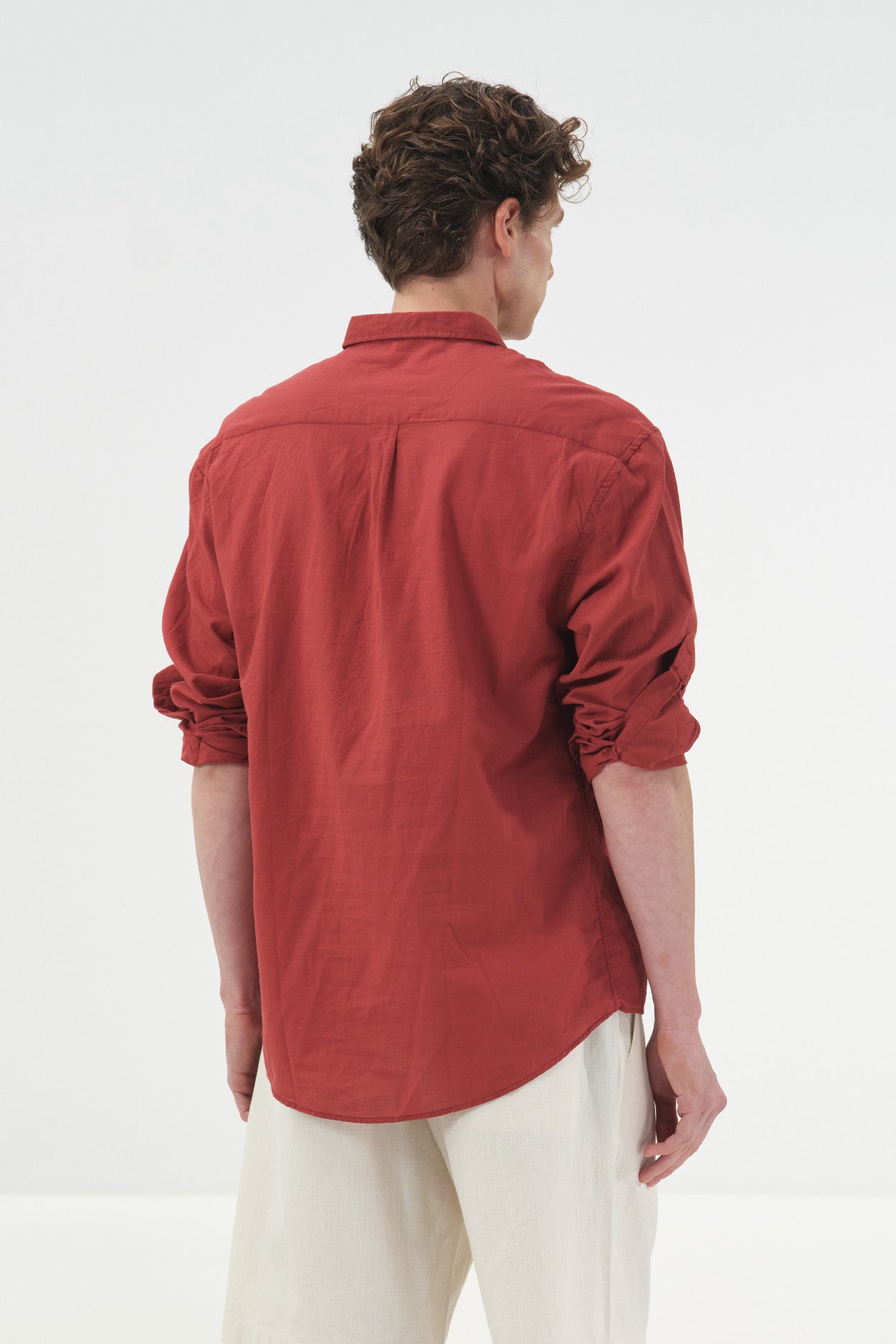 DRAPED REGULAR FIT BURGUNDY VOILE SHIRT