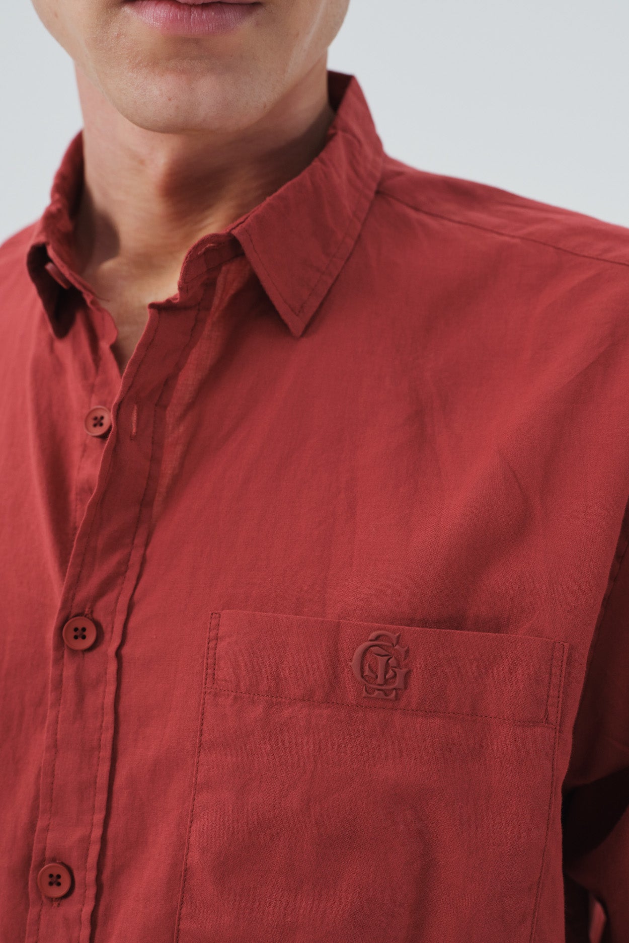 DRAPED REGULAR FIT BURGUNDY VOILE SHIRT