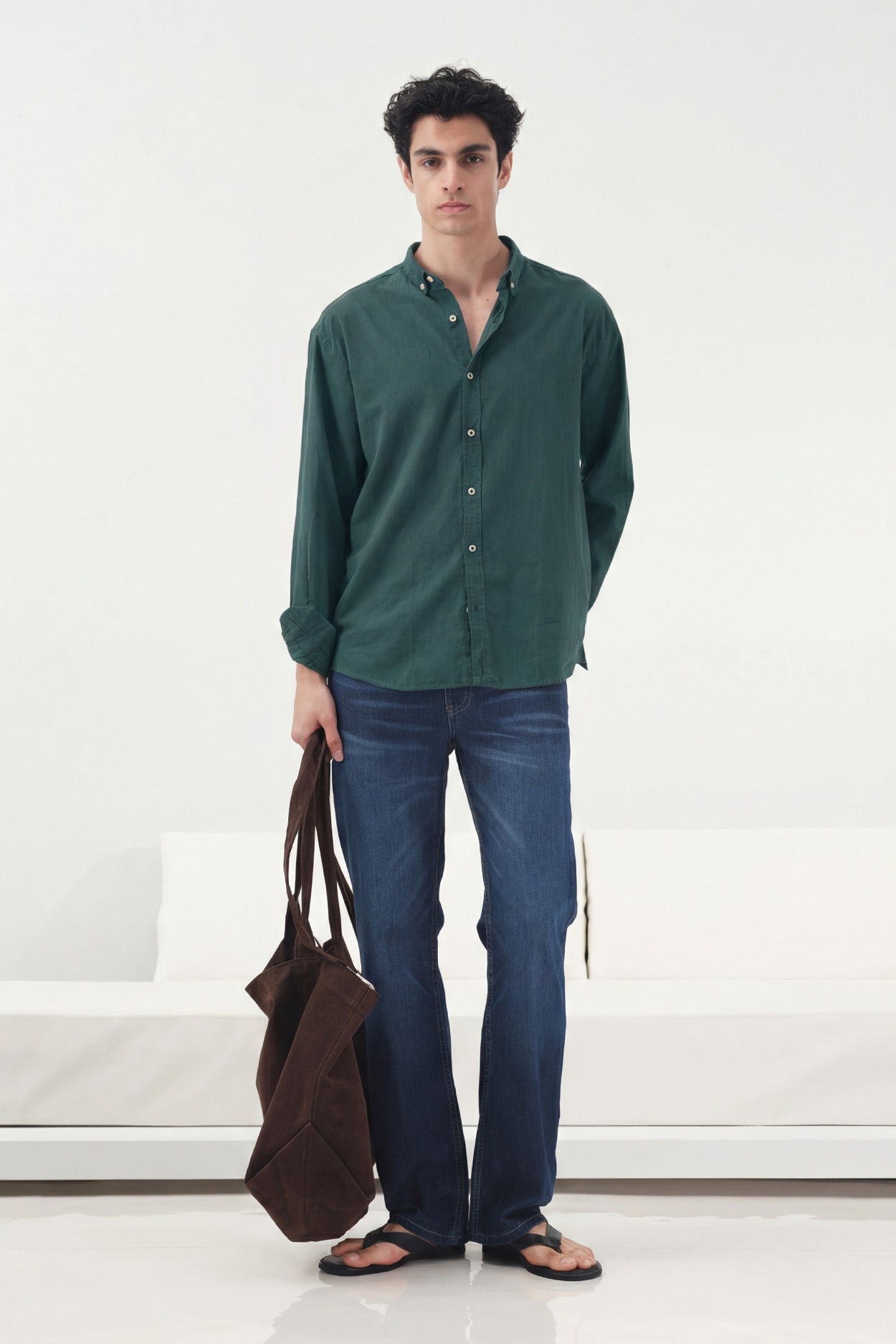 OVERSIZE DÖKÜMLÜ PETROL YEŞİL FRESH KETEN GÖMLEK