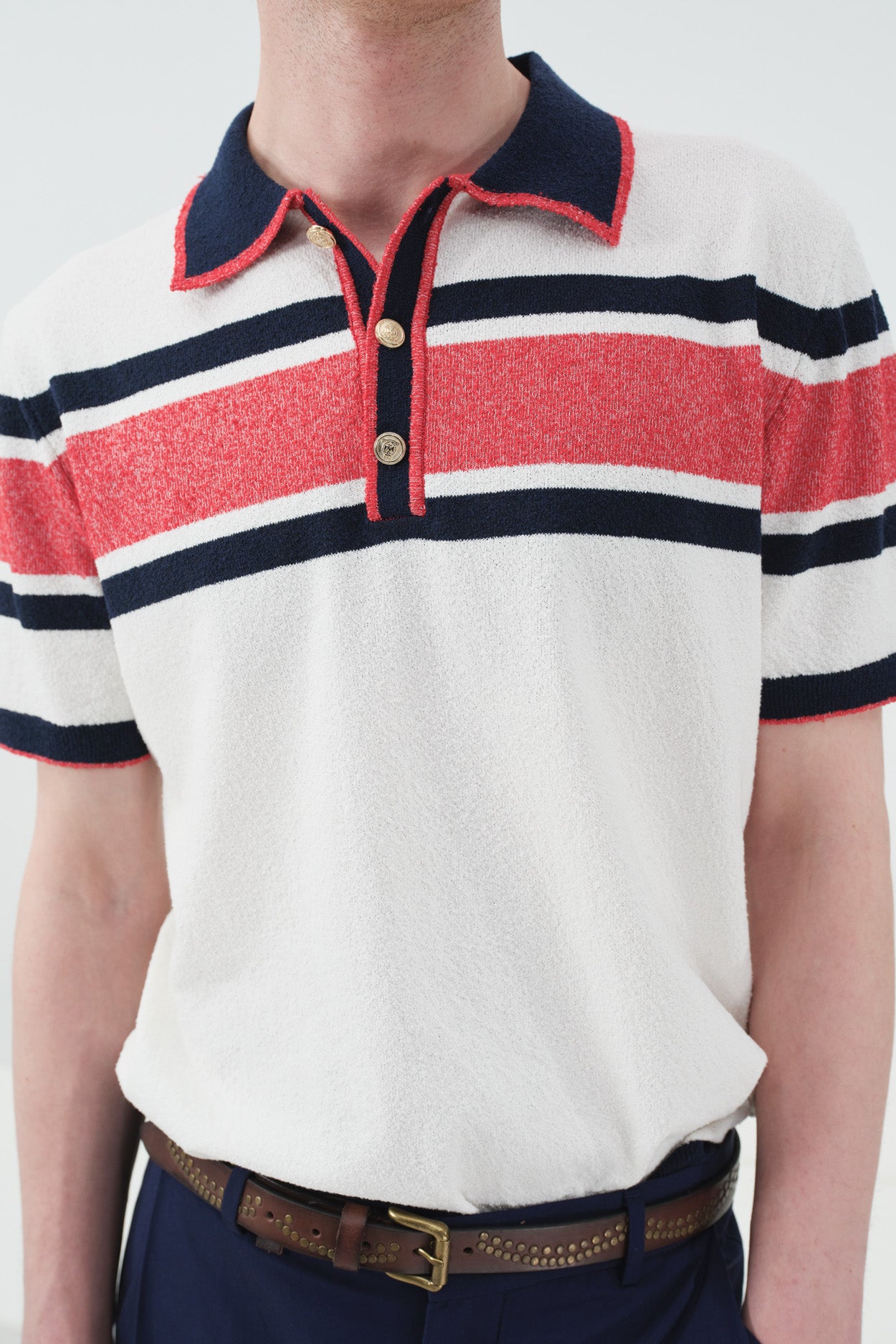 GOLD DÜĞMELİ ÇİZGİLİ POLO YAKA KIRMIZI TRİKO T-SHIRT