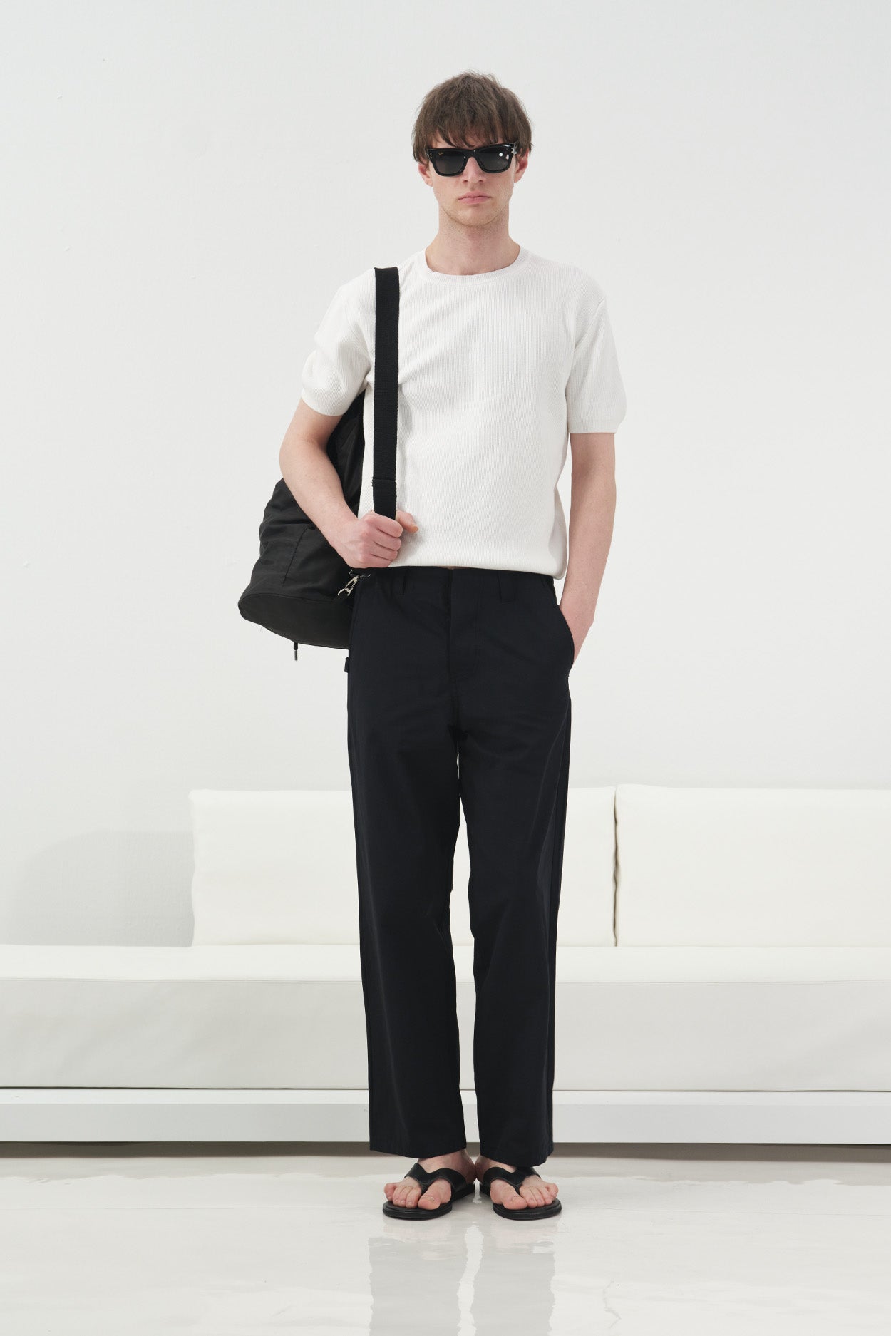 FİTİLLİ DOKULU BEYAZ TRİKO T-SHIRT