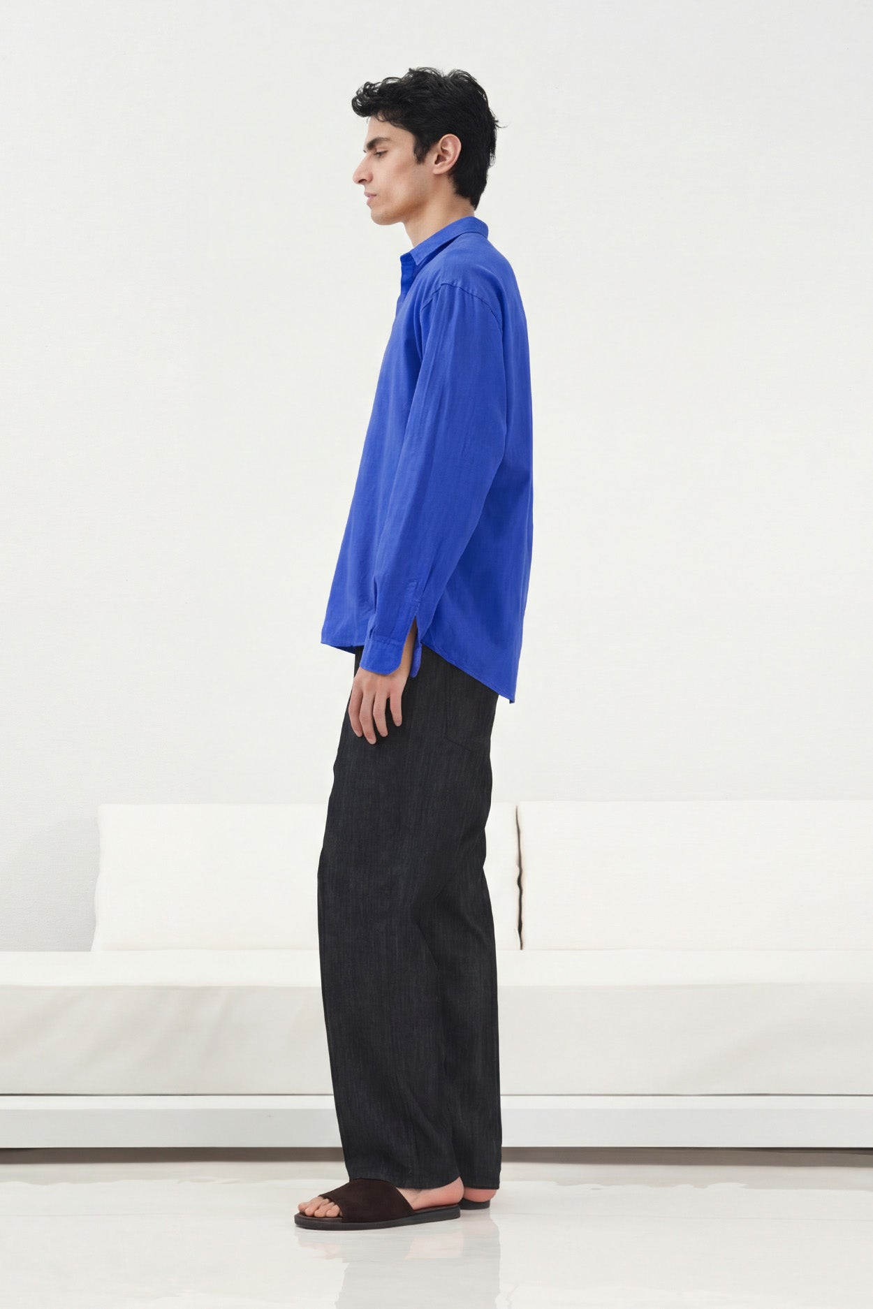 OVERSIZE DÖKÜMLÜ MAVİ FRESH KETEN GÖMLEK