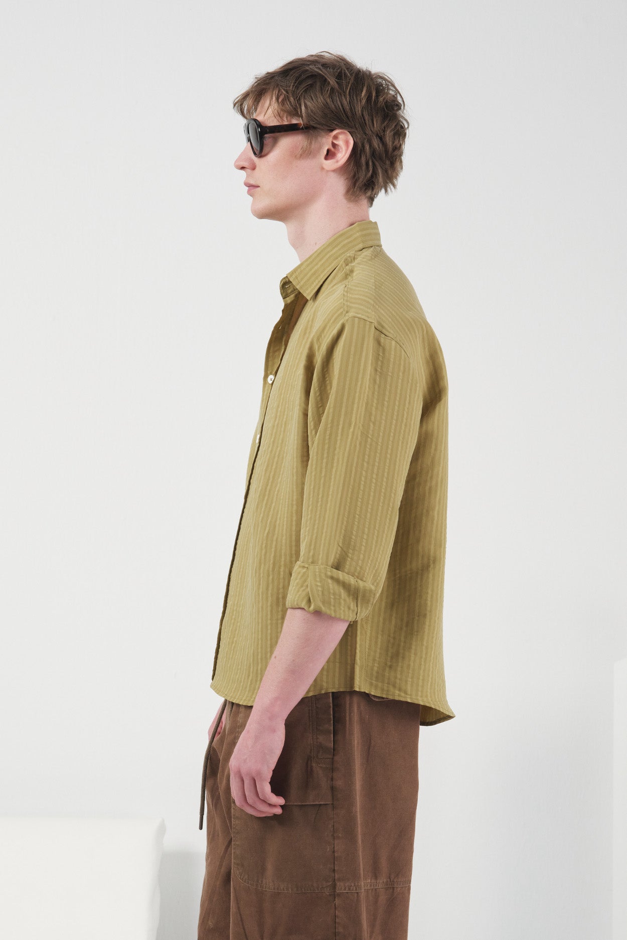 THICK STRIPED KHAKI MODAL SHIRT