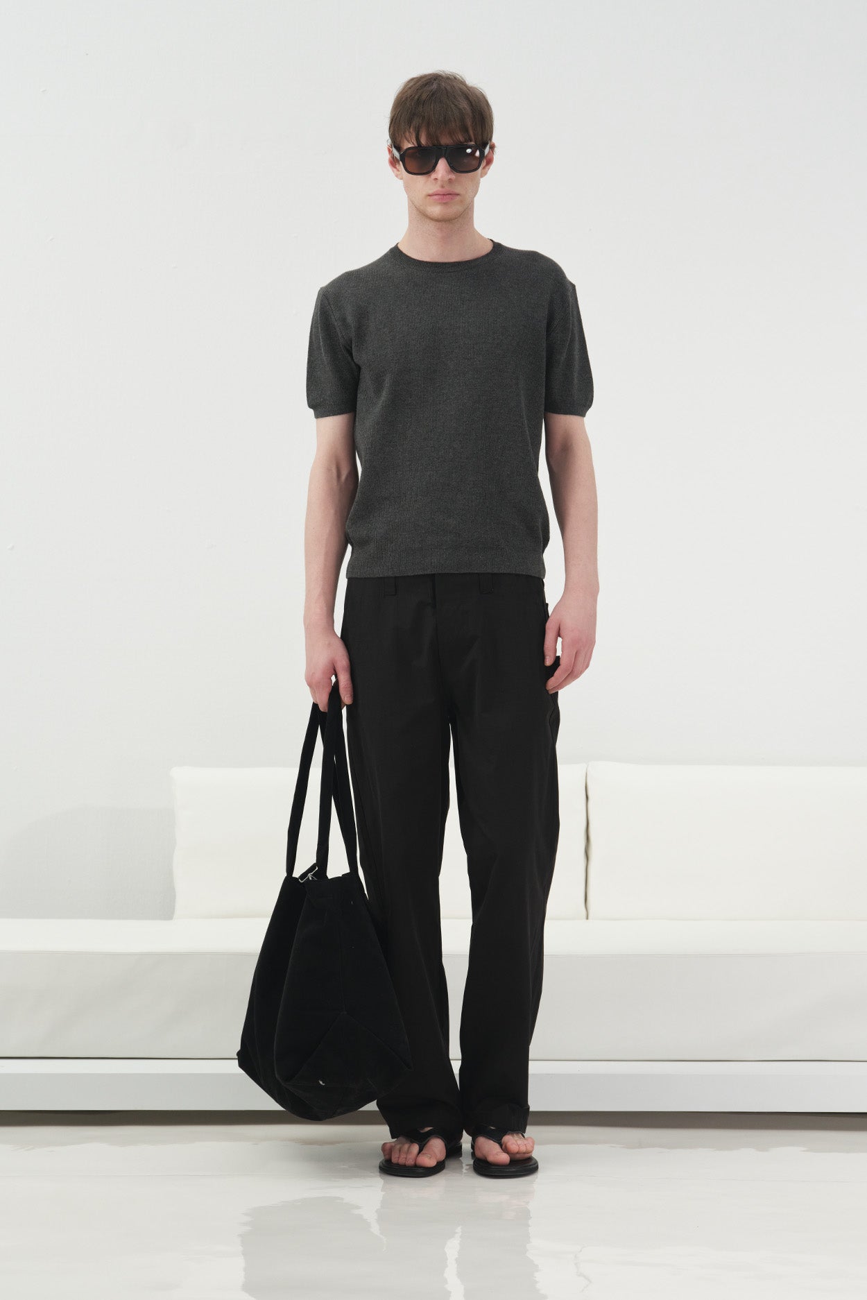 ANTHRACITE RIBBED KNITTED T-SHIRT