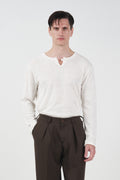 RIBBED LONG SLEEVE BEIGE T-SHIRT
