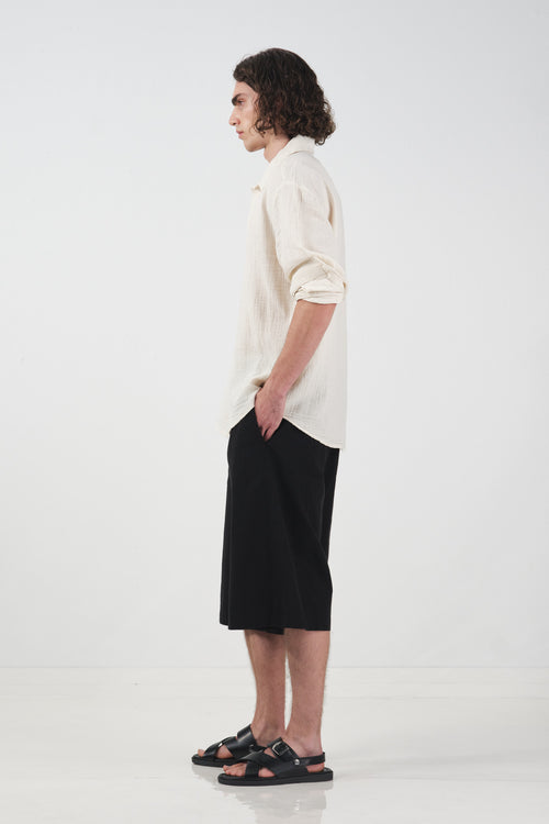 BLACK LINEN DRAWSTRING SHORTS