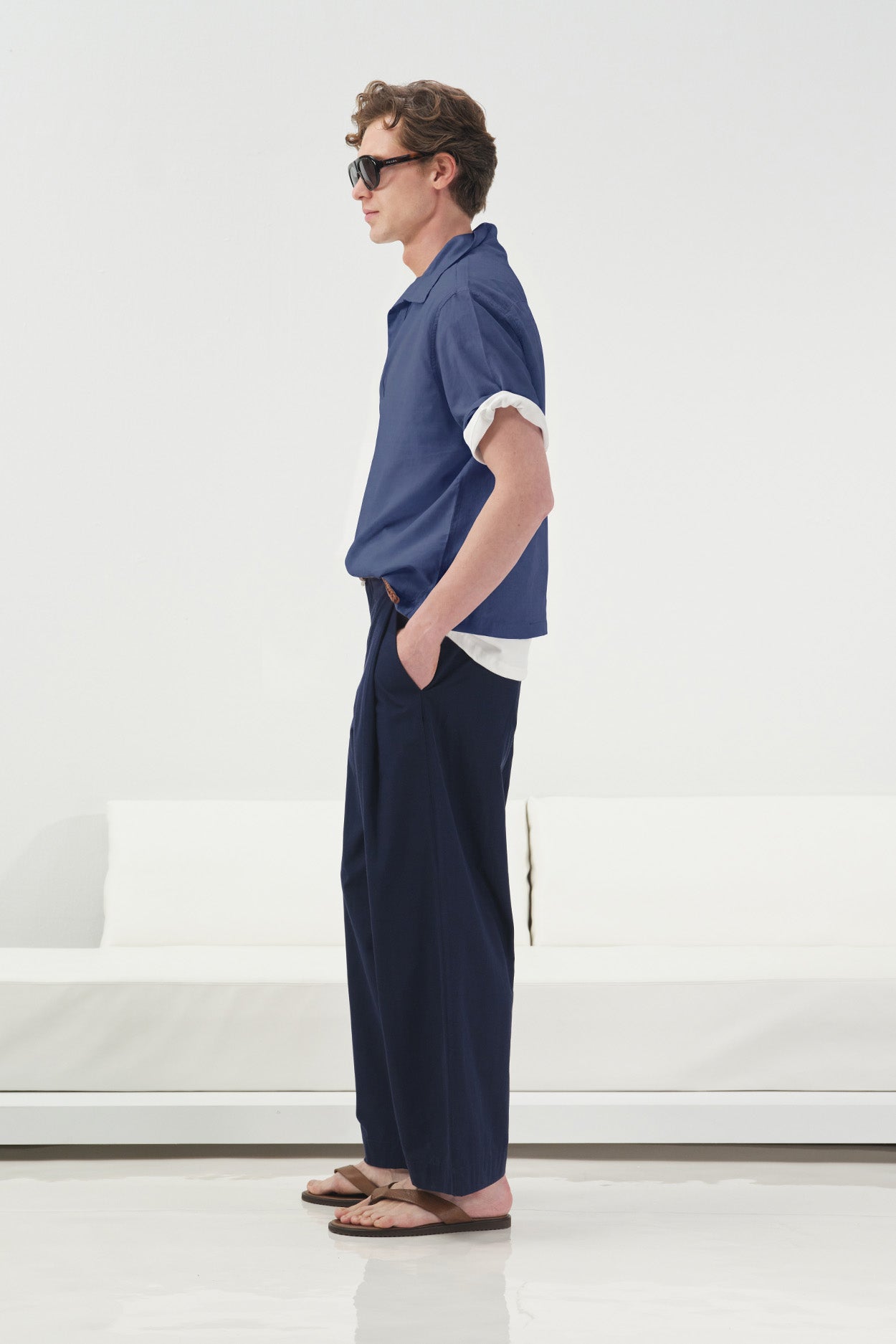 YARIM PATLI LACİVERT VUAL GÖMLEK