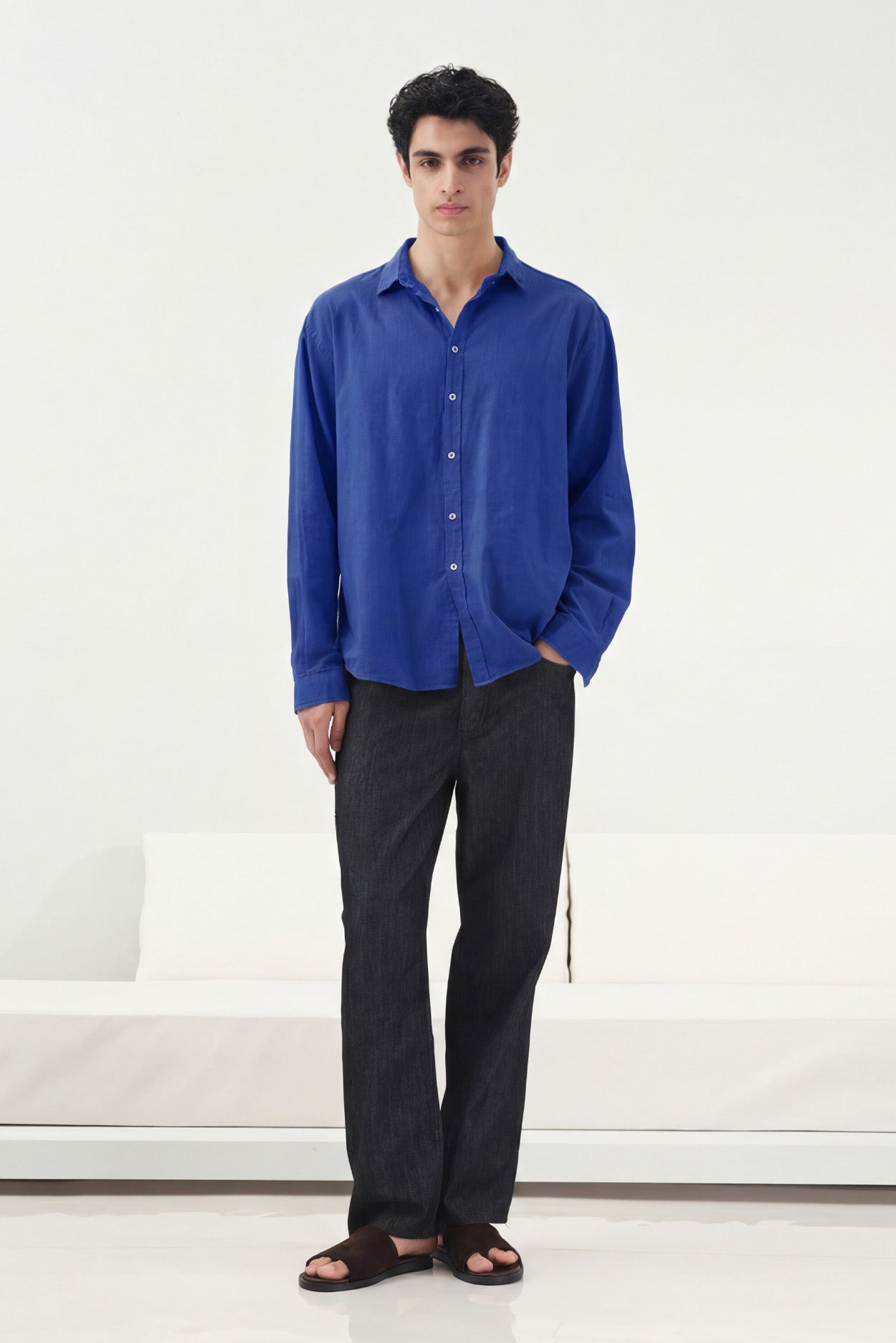 OVERSIZE DÖKÜMLÜ MAVİ FRESH KETEN GÖMLEK