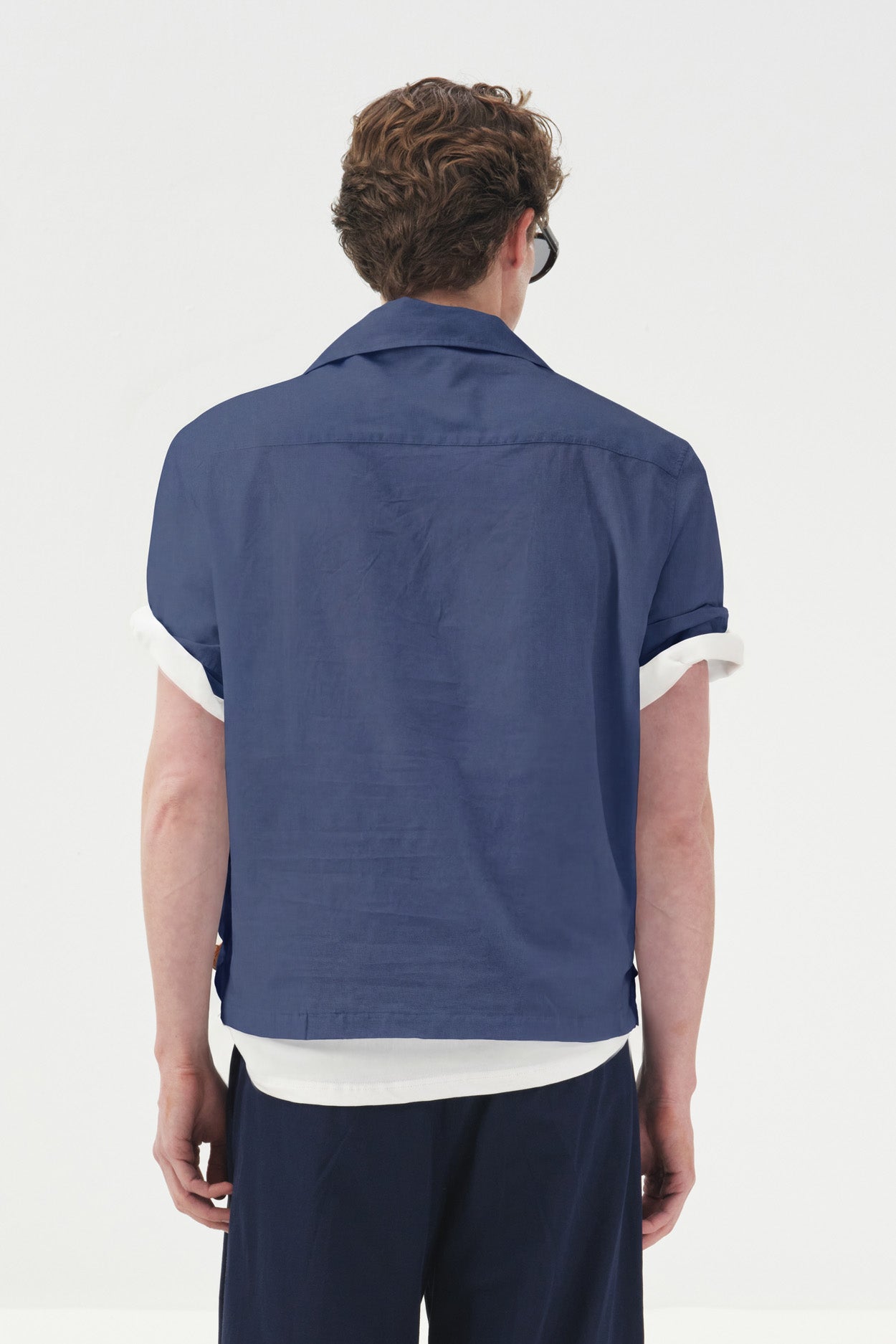 YARIM PATLI LACİVERT VUAL GÖMLEK