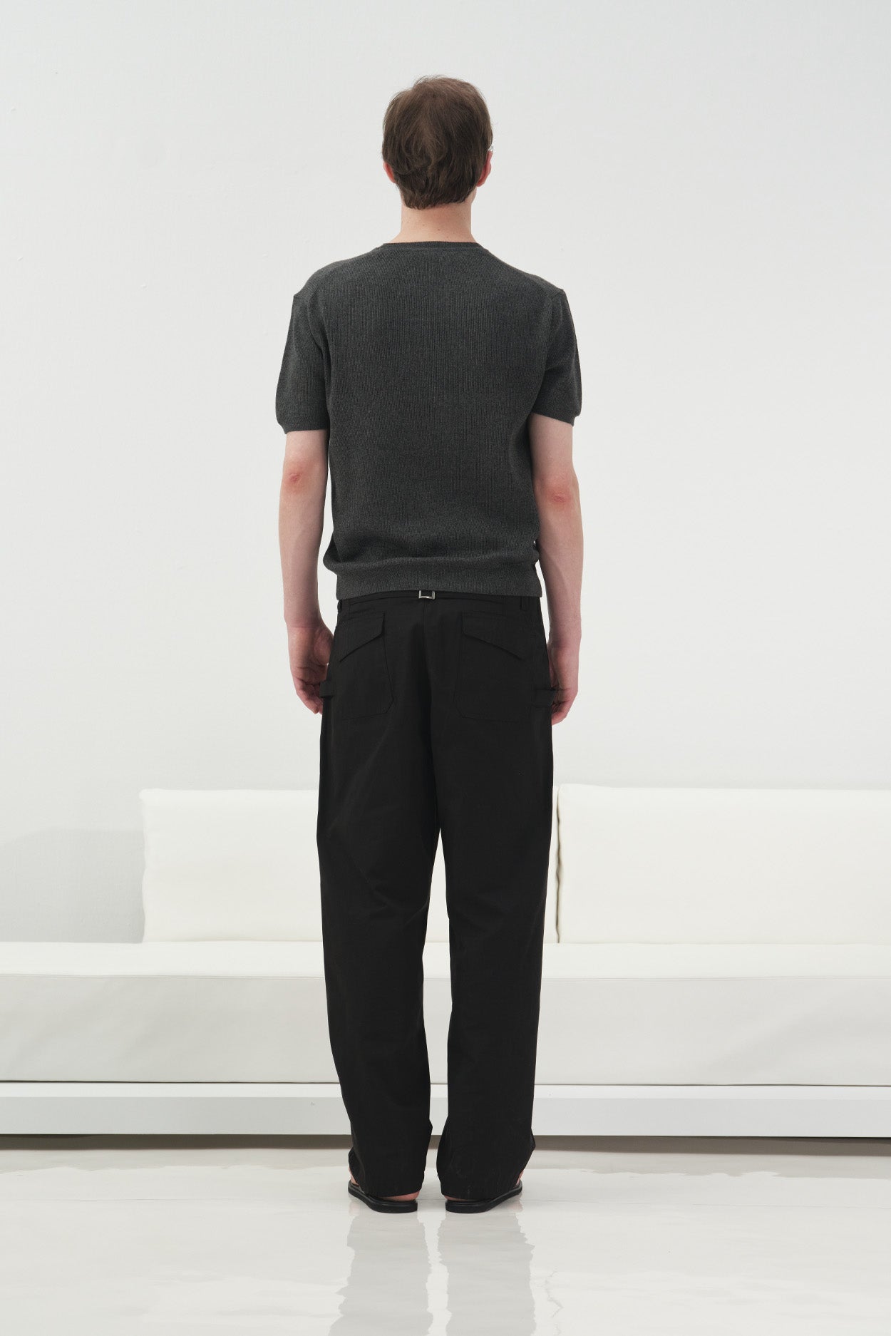 ANTHRACITE RIBBED KNITTED T-SHIRT