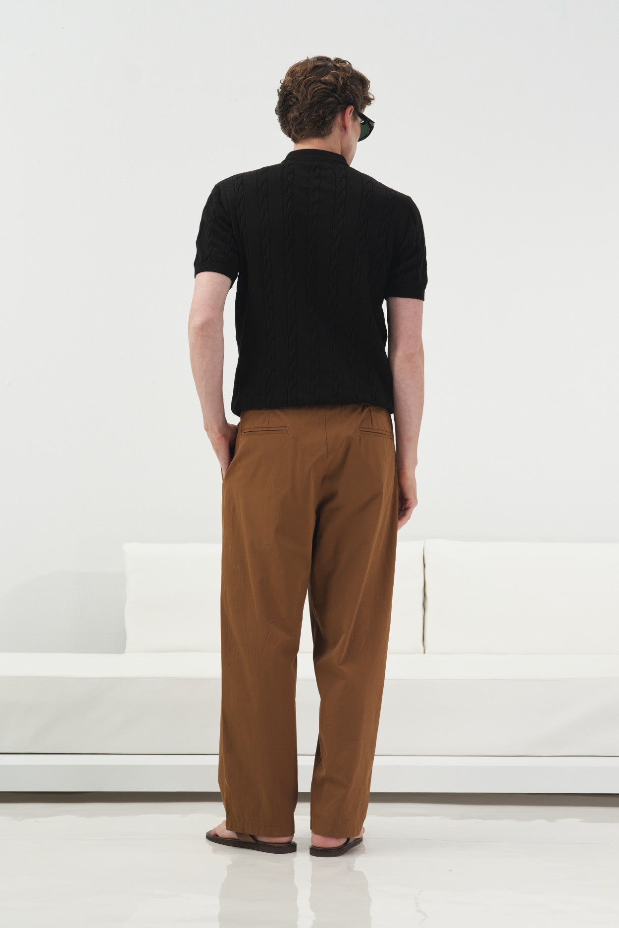 DOKULU ÖRGÜ DESENLİ SİYAH POLO YAKA TRİKO T-SHIRT