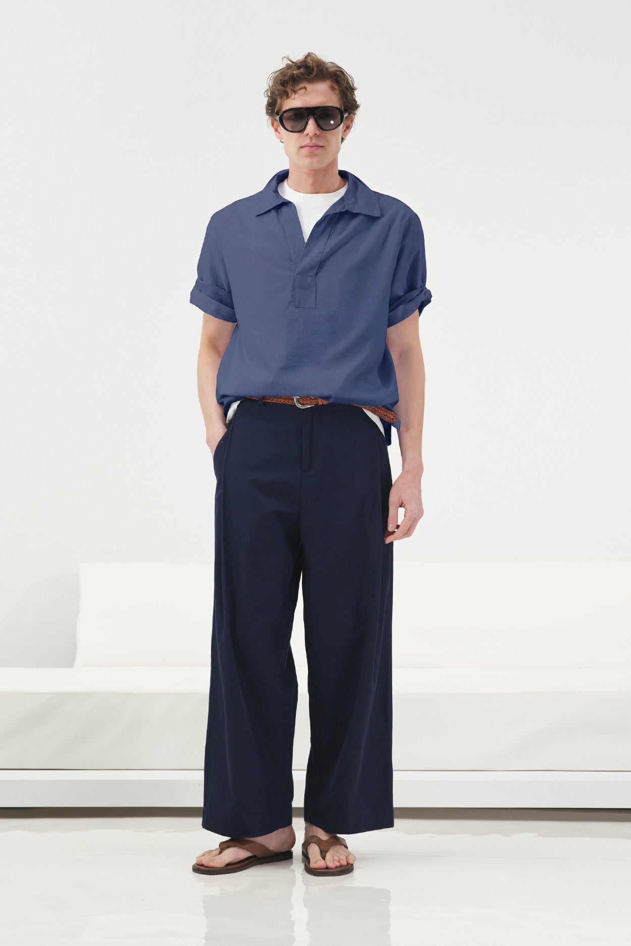 YARIM PATLI LACİVERT VUAL GÖMLEK