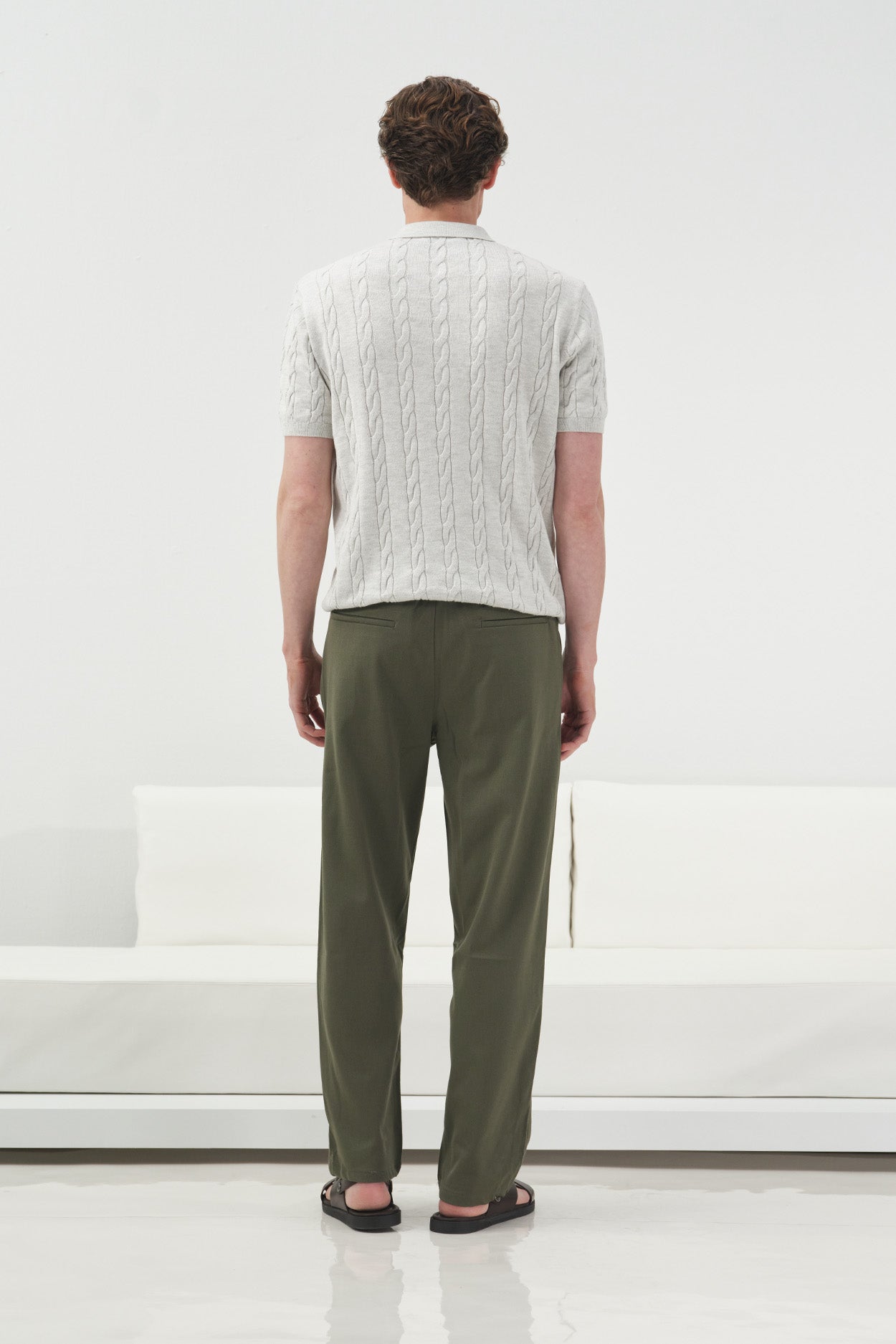 DOKULU ÖRGÜ DESENLİ GRİ POLO YAKA TRİKO T-SHIRT