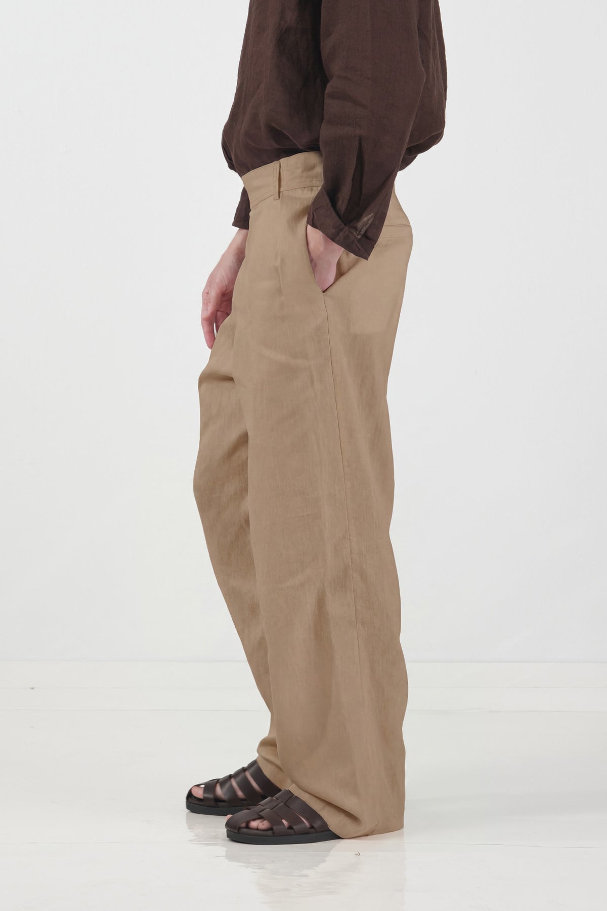 DÖKÜMLÜ ÇİFT DÜĞMELİ TABA KETEN PANTOLON · 3