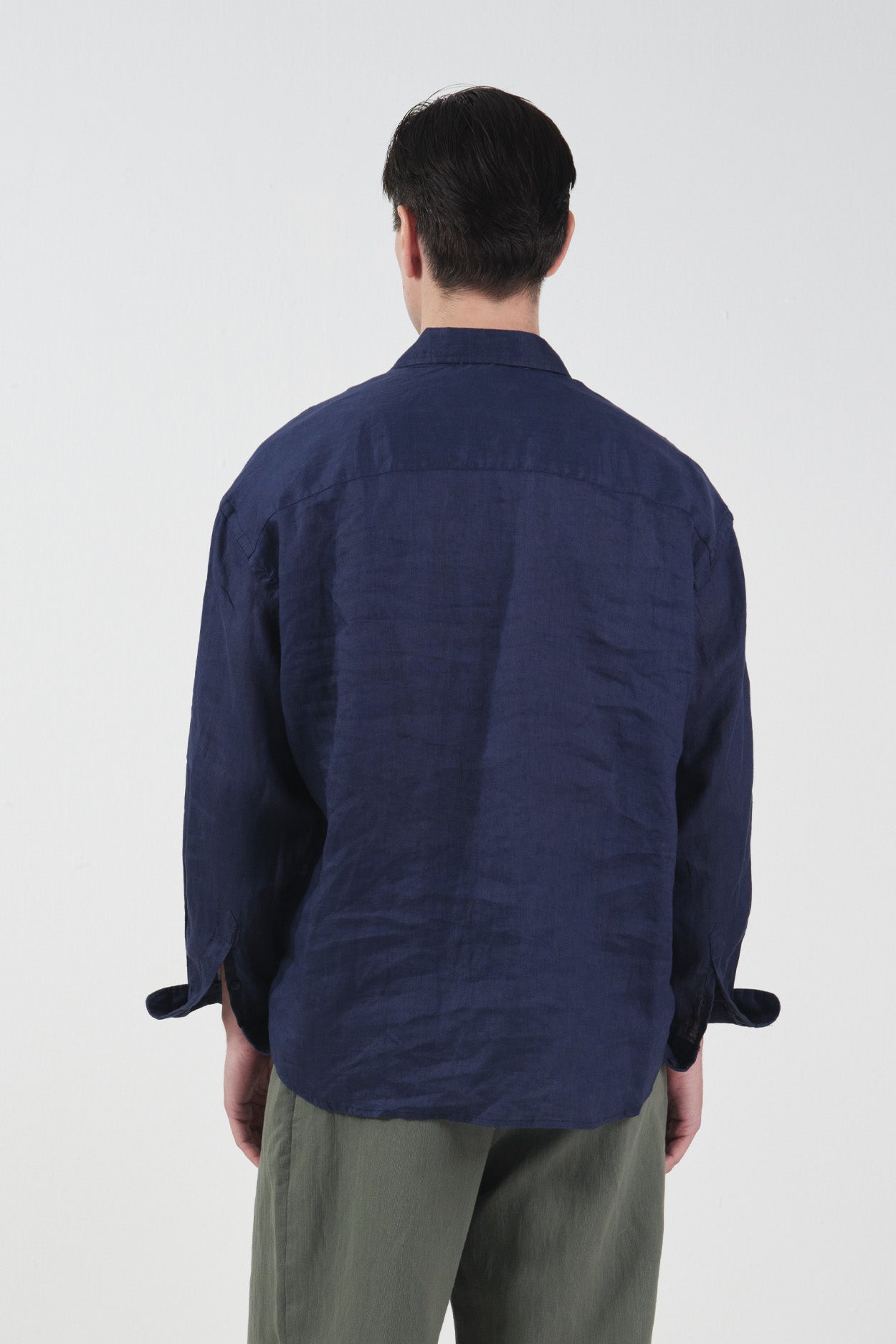 %100 KETEN OVERSIZE LACİVERT GÖMLEK