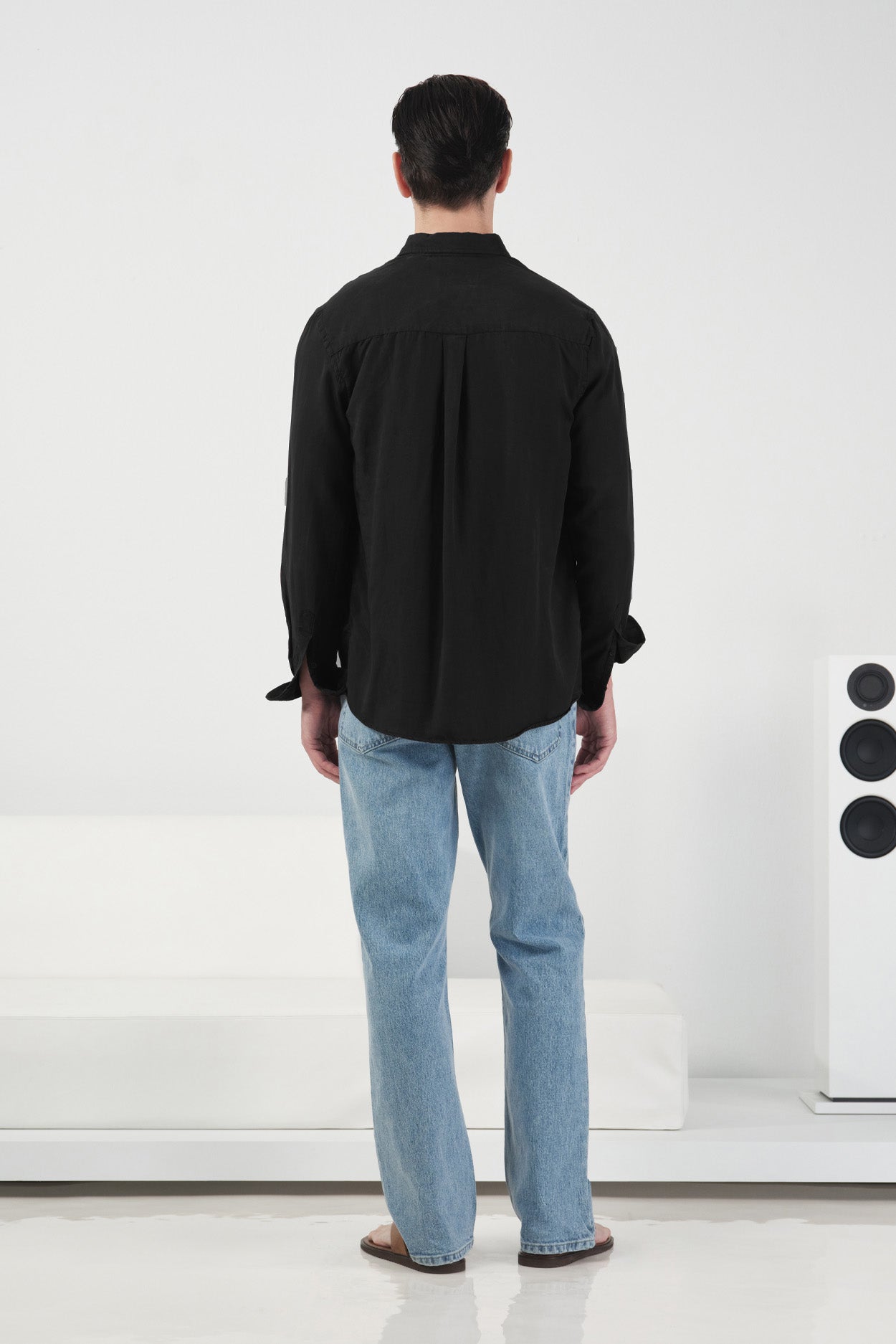 DÖKÜMLÜ REGULAR FIT SİYAH TENSEL GÖMLEK