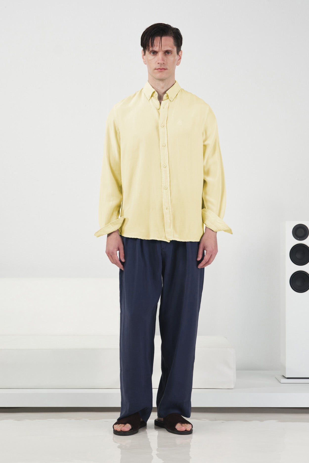 DÖKÜMLÜ REGULAR FIT SARI TENSEL GÖMLEK