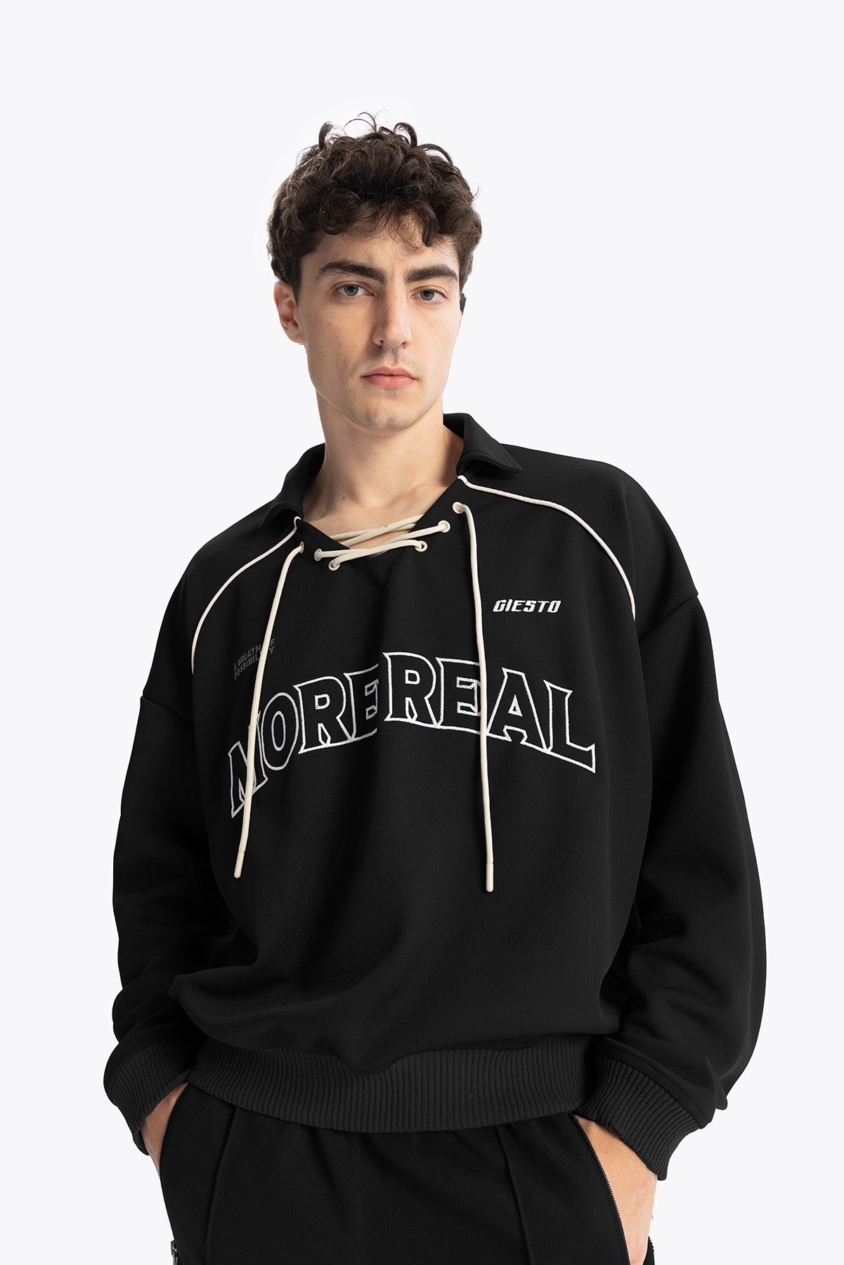 LACE-UP SWEATSHIRT - BLACK