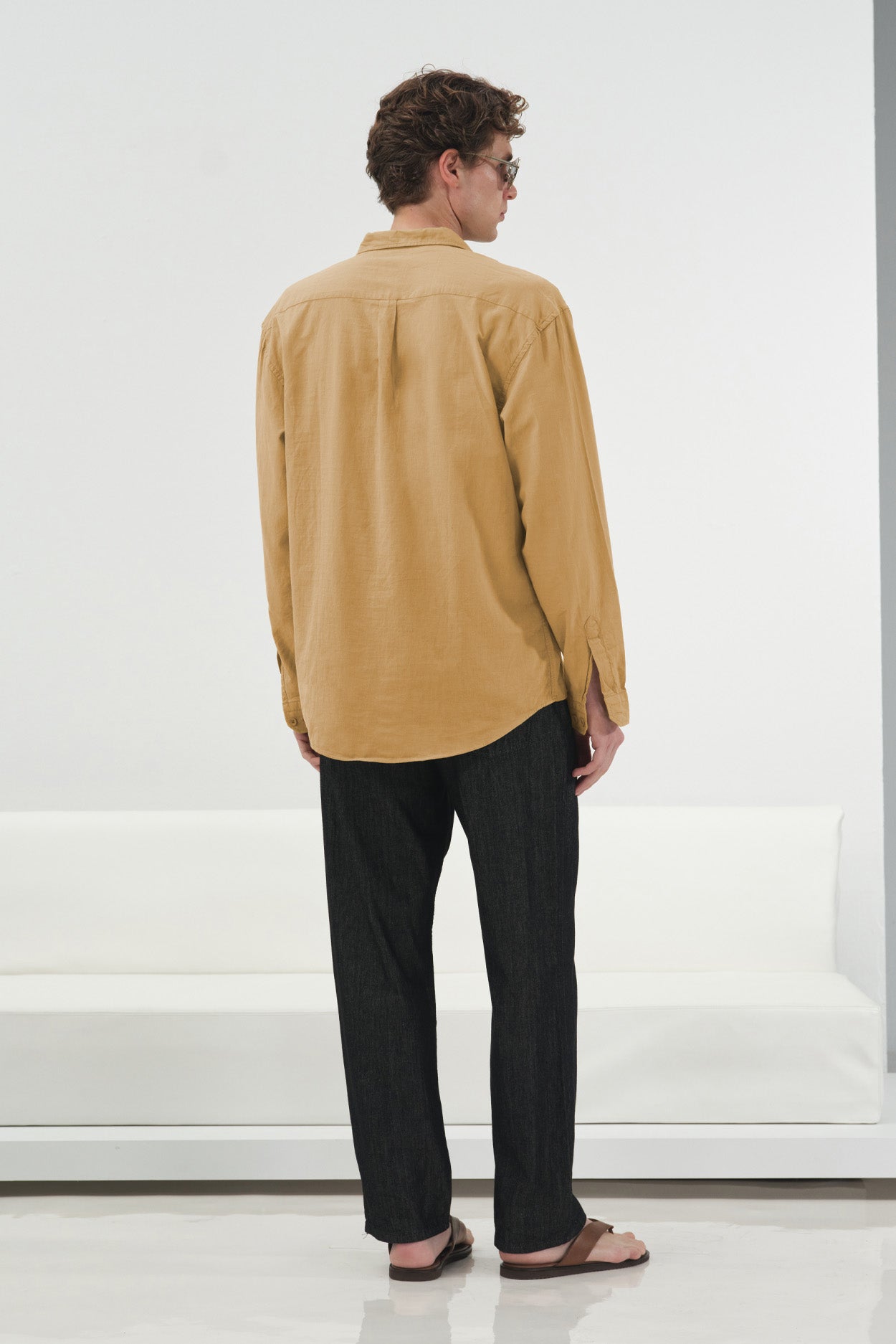 DRAPED REGULAR FIT TAN VOILE SHIRT