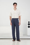 NAVY TENCEL PLEATED DRAPEY TROUSERS