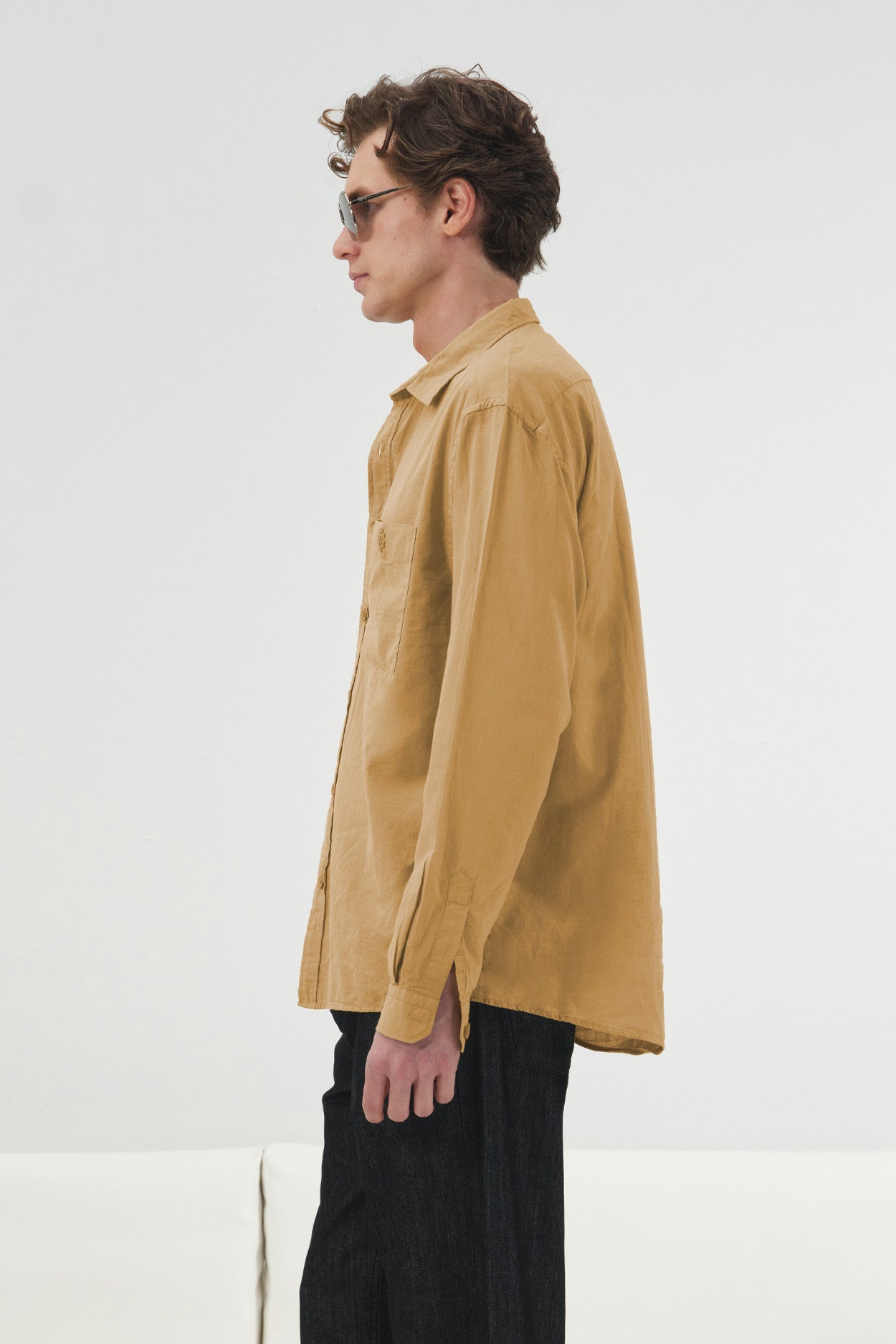 DRAPED REGULAR FIT TAN VOILE SHIRT